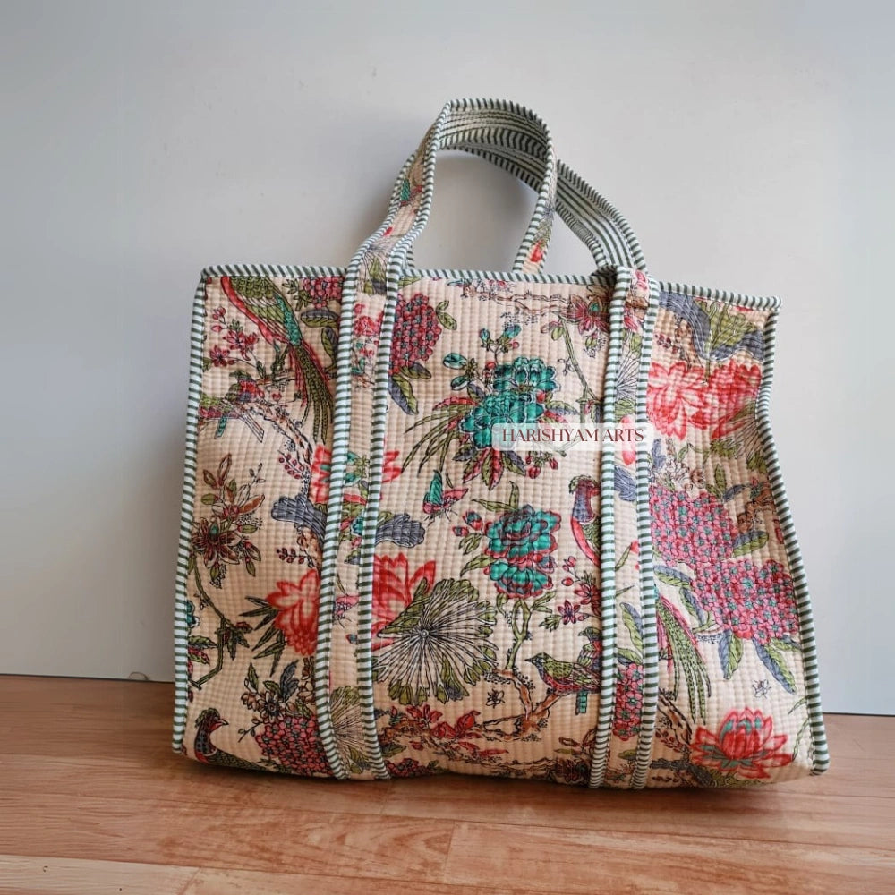 Floral Symphony Quilted Tote Bag