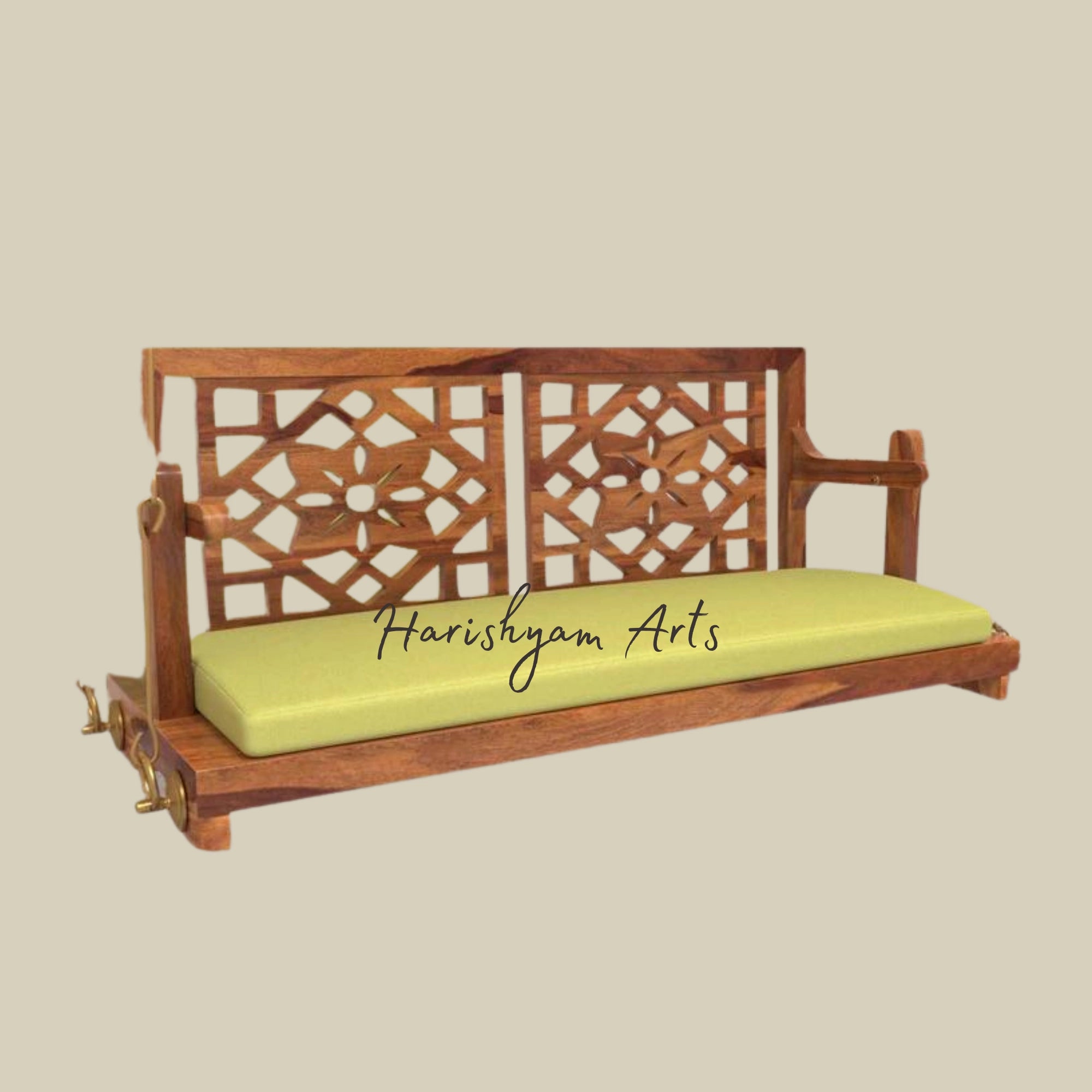 Flowered Carved Back Traditional Wooden Swing for Adults