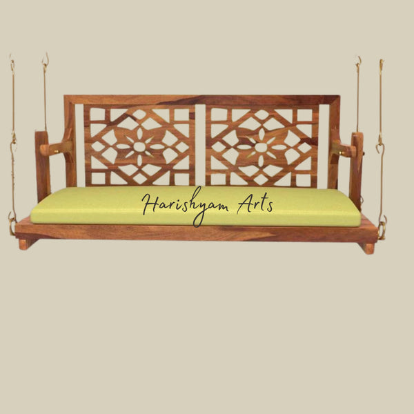 Flowered Carved Back Traditional Wooden Swing for Adults