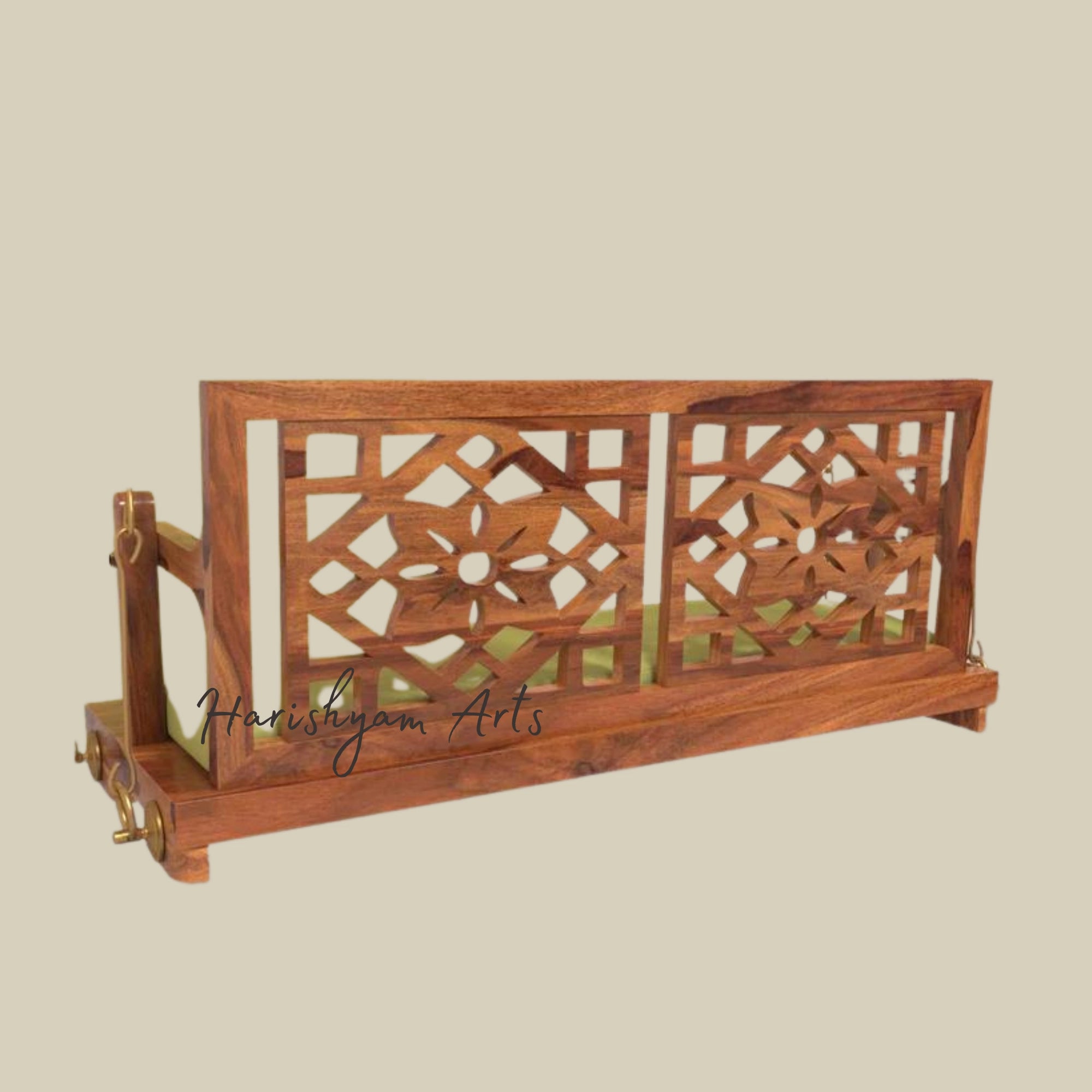 Flowered Carved Back Traditional Wooden Swing for Adults3