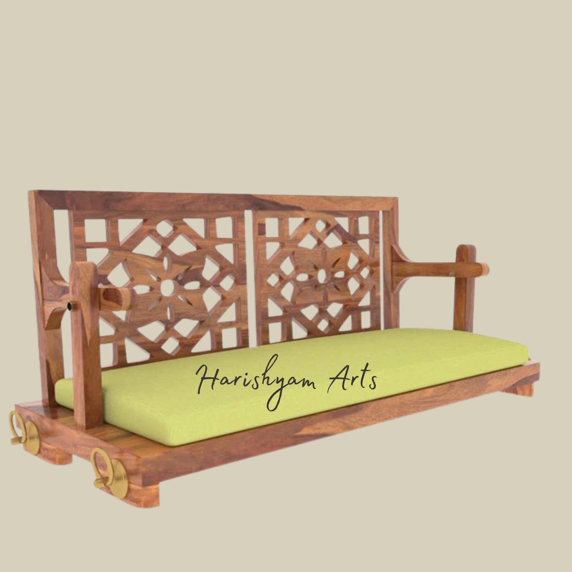 Flowered Carved Back Traditional Wooden Swing for Adults4