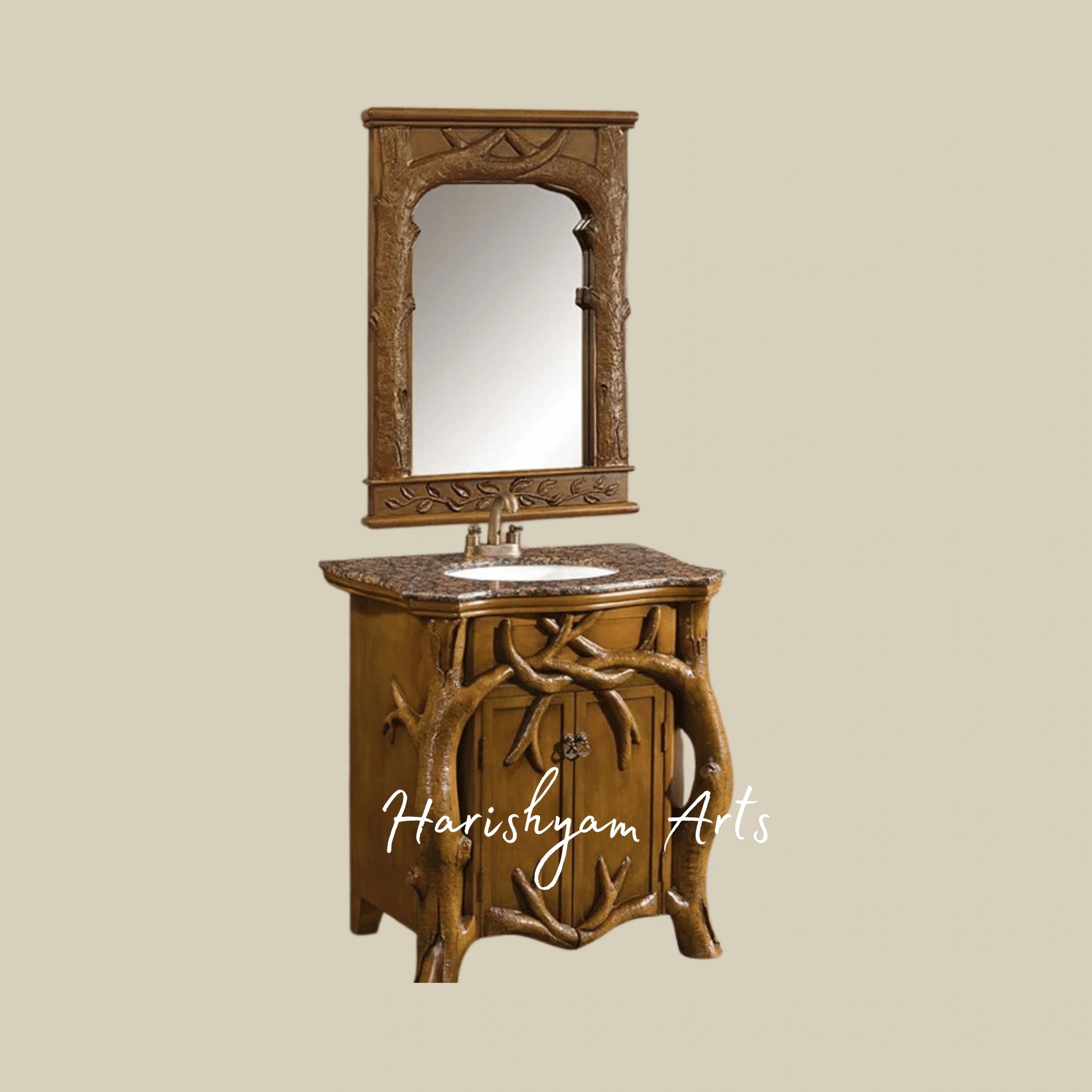 Forest Style Wooden Bathroom Vanity with Sink and Mirror1