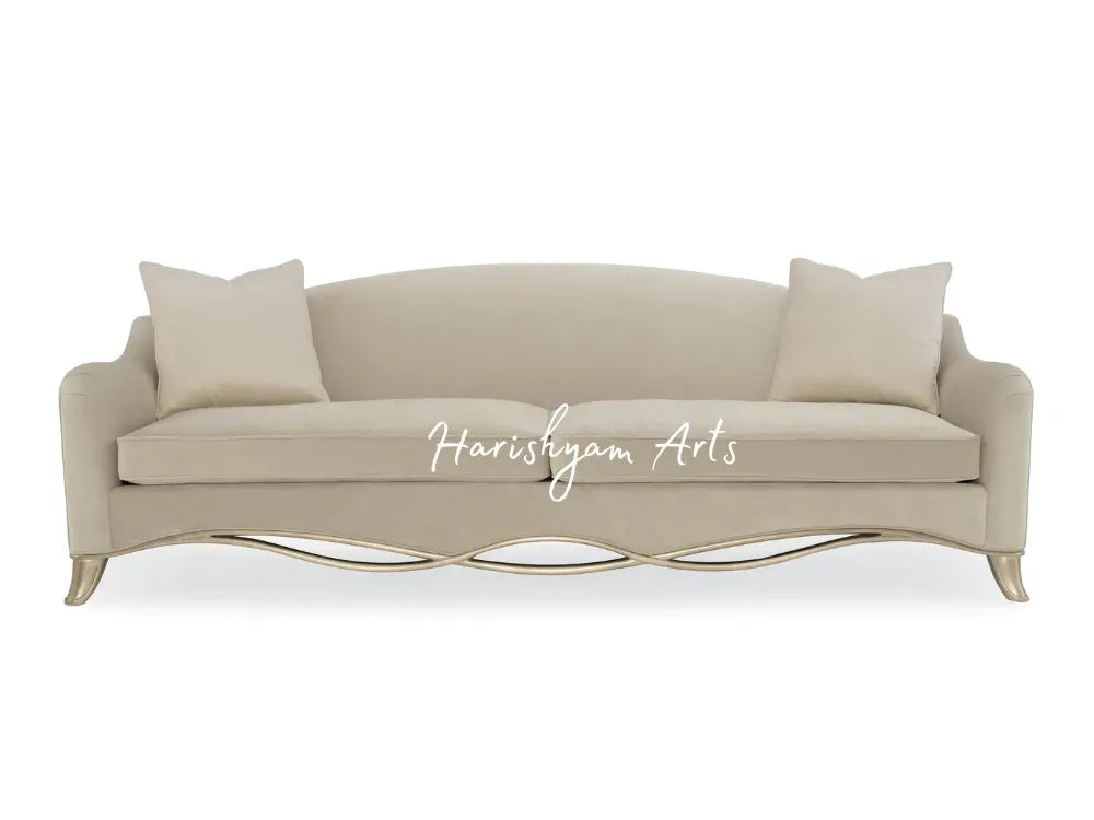 French Classic Camel-Curved Back Beige Fabric Sofa Set
