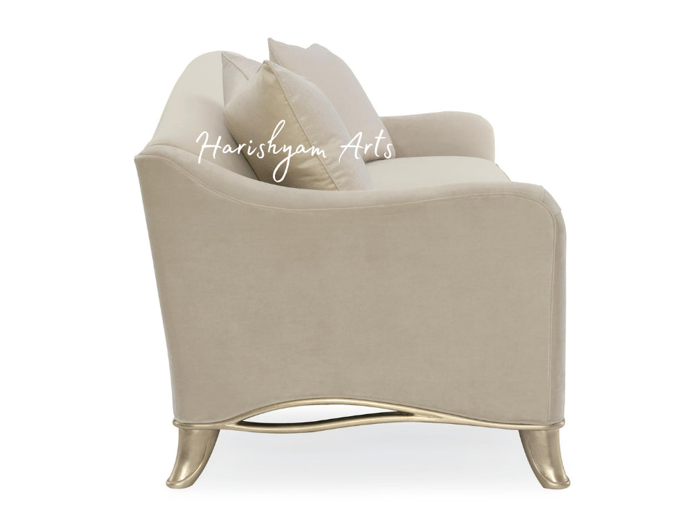 French Classic Camel-Curved Back Beige Fabric Sofa Set