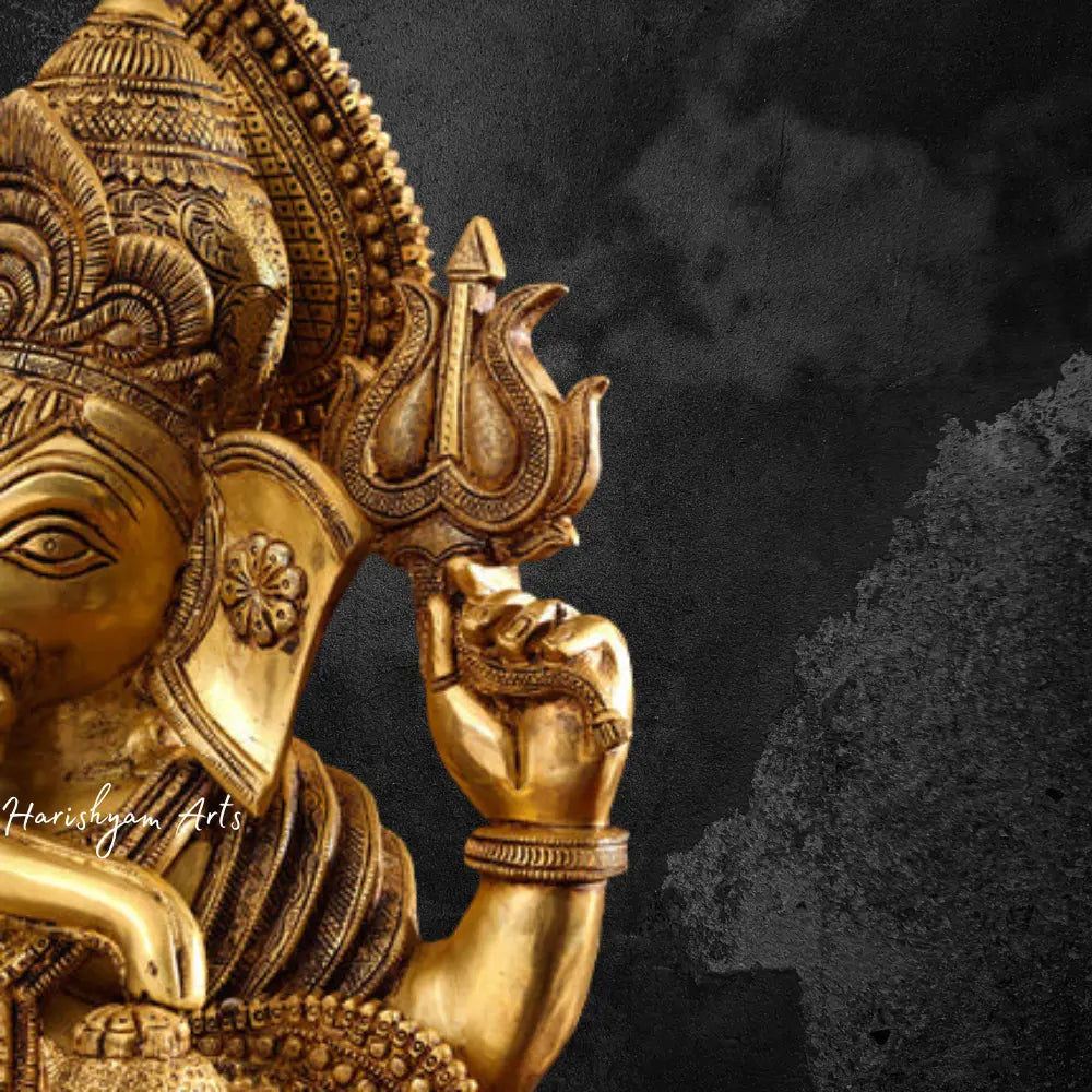 Brass Ganesha Statue with Decorative Chowki Base 26"