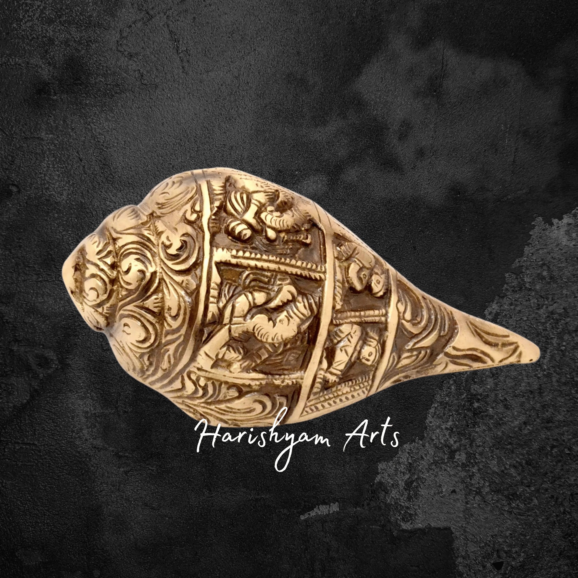 Ganesha Carved Brass Shankh Showpiece for Home Decor