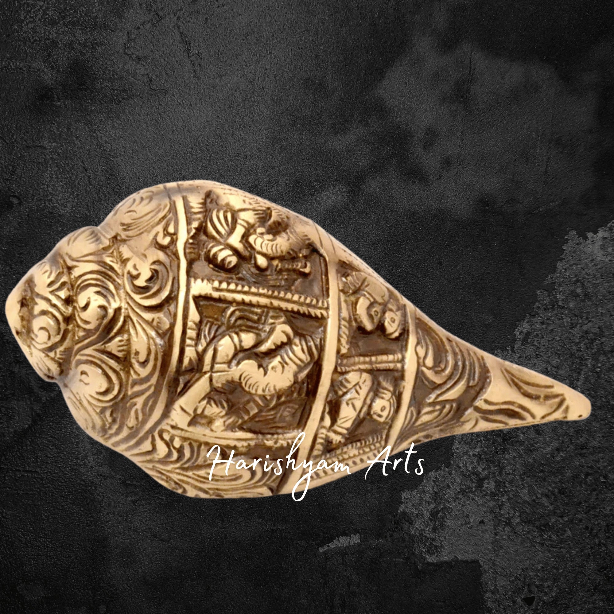 Ganesha Carved Brass Shankh Showpiece for Home Decor