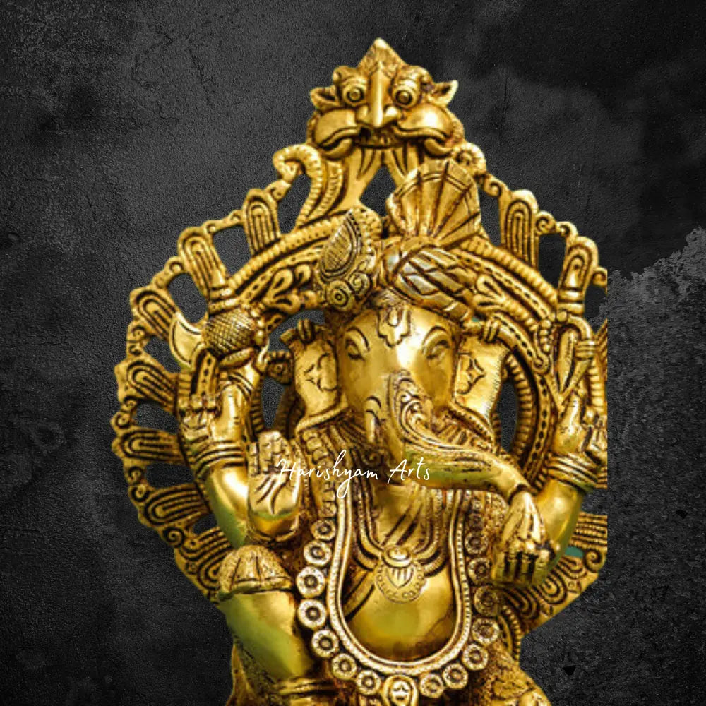 Ganesha Idol in a Brass Frame with Turban 12"
