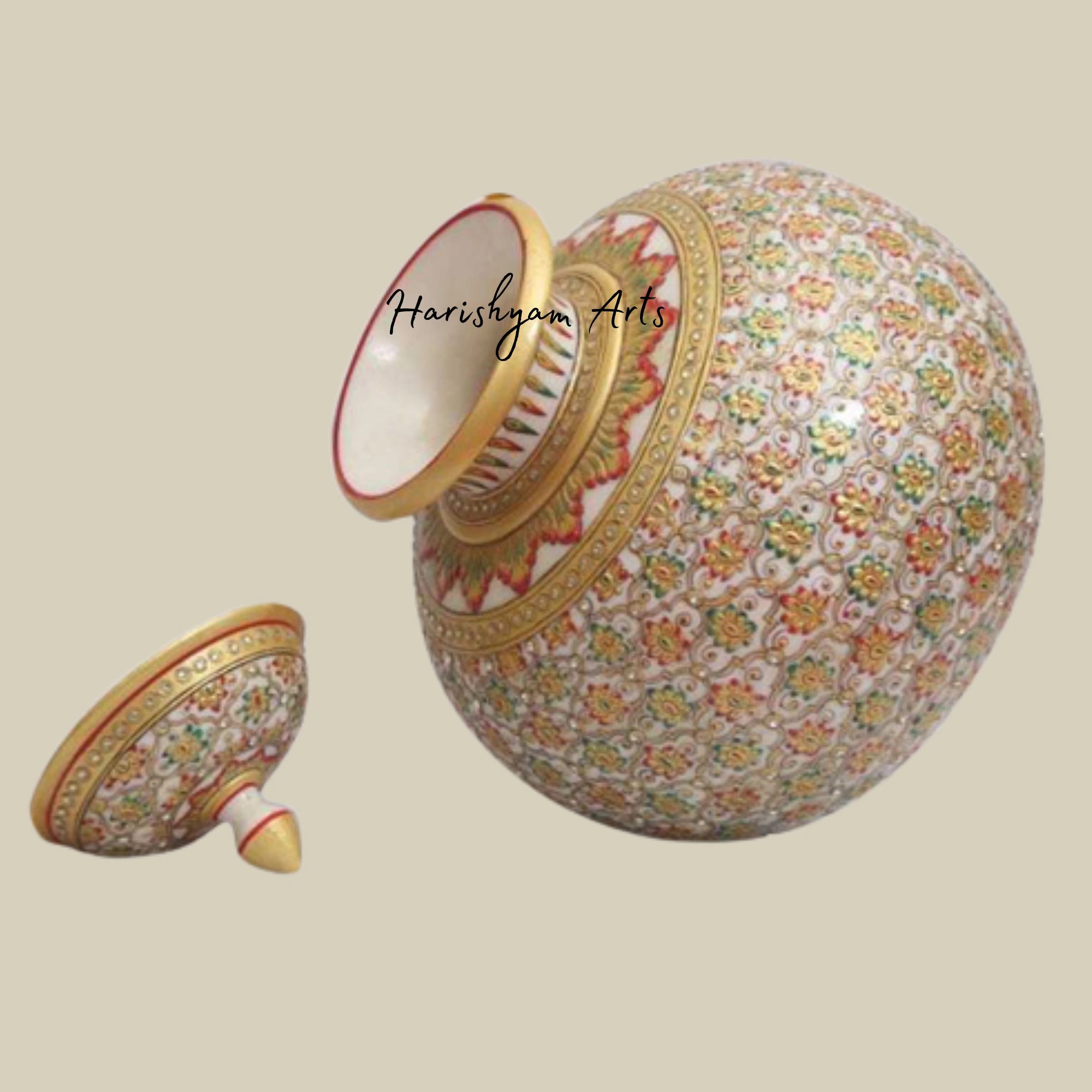 Gold Painted Marble Matki Stunning Traditional Showpiece