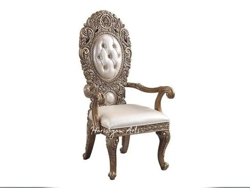 Golden Brown Traditional 7-Piece Dining Set with Luxurious Design, Carved Table, and Chairs