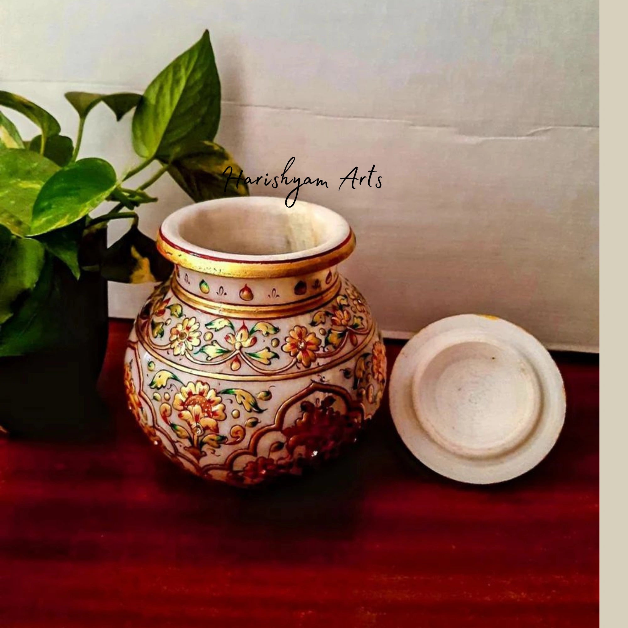 Golden Marble Lota with Exquisite Gold Painting
