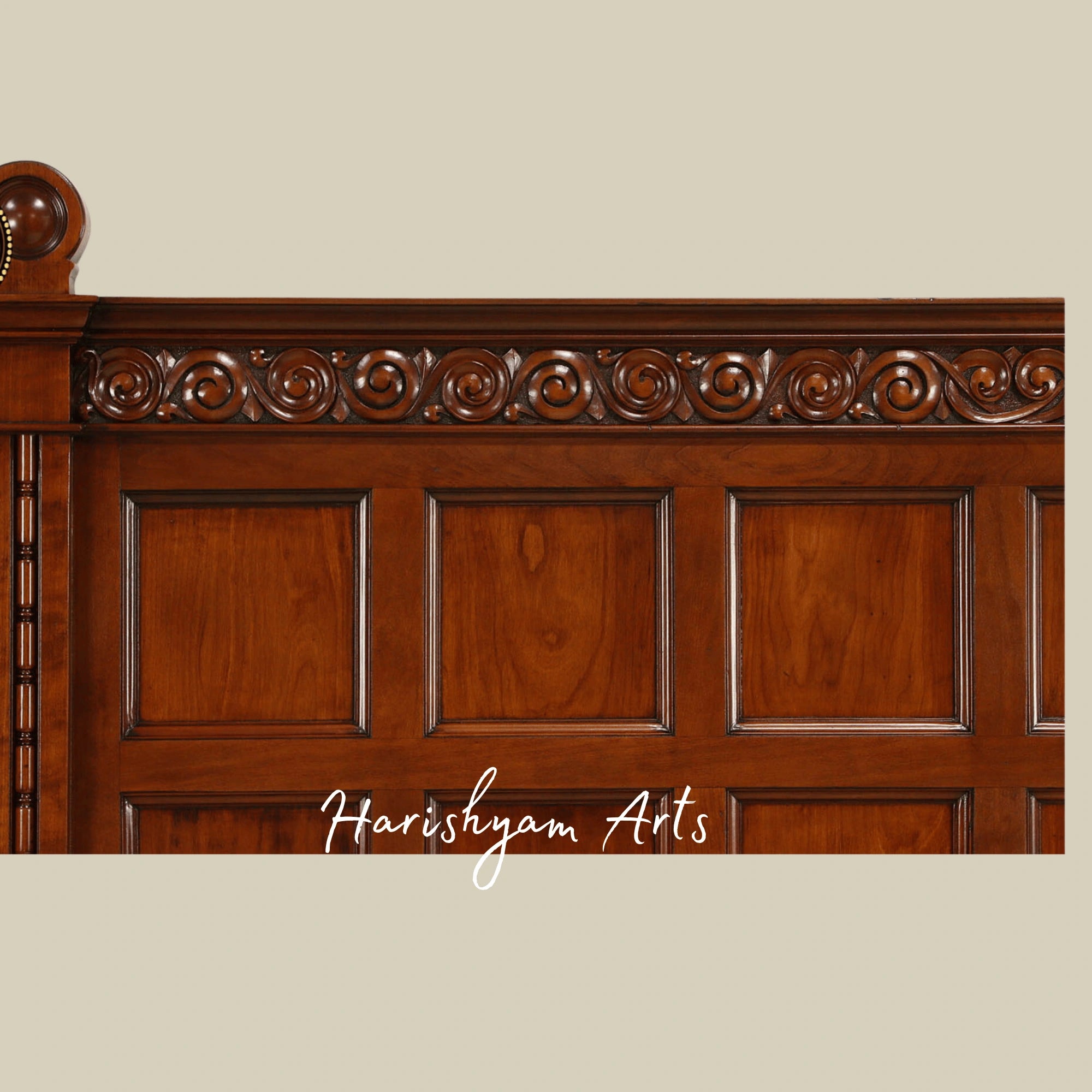 Grand Heritage Bedroom Set Handcrafted Solid Wood Bed with Elegant Mirror Dresser