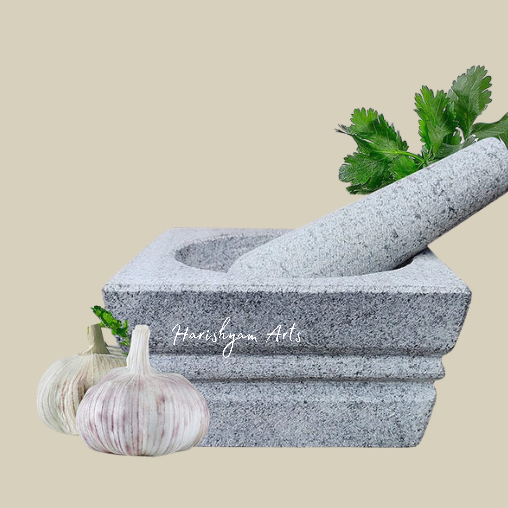 Grey Square Stone Mortar & Pestle Set