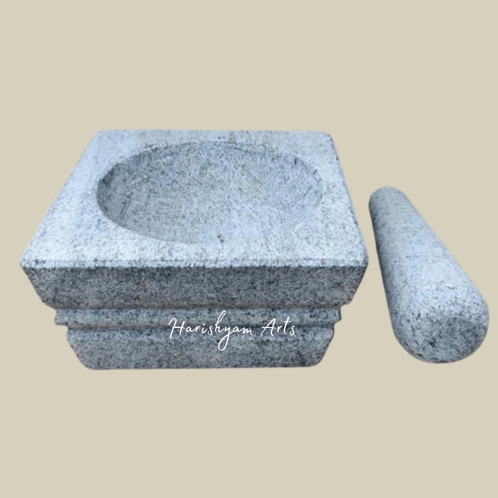 Grey Square Stone Mortar & Pestle Set
