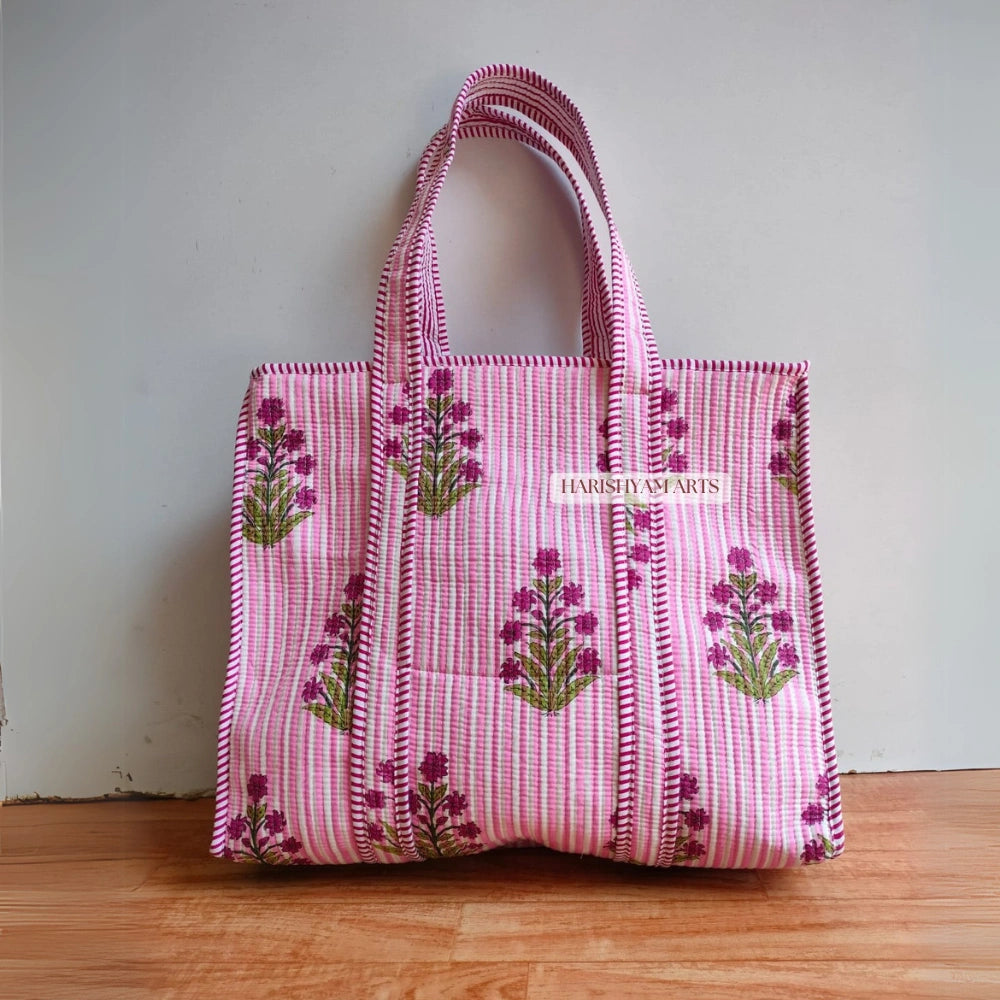 Gulabi Garden Quilted Tote Bag