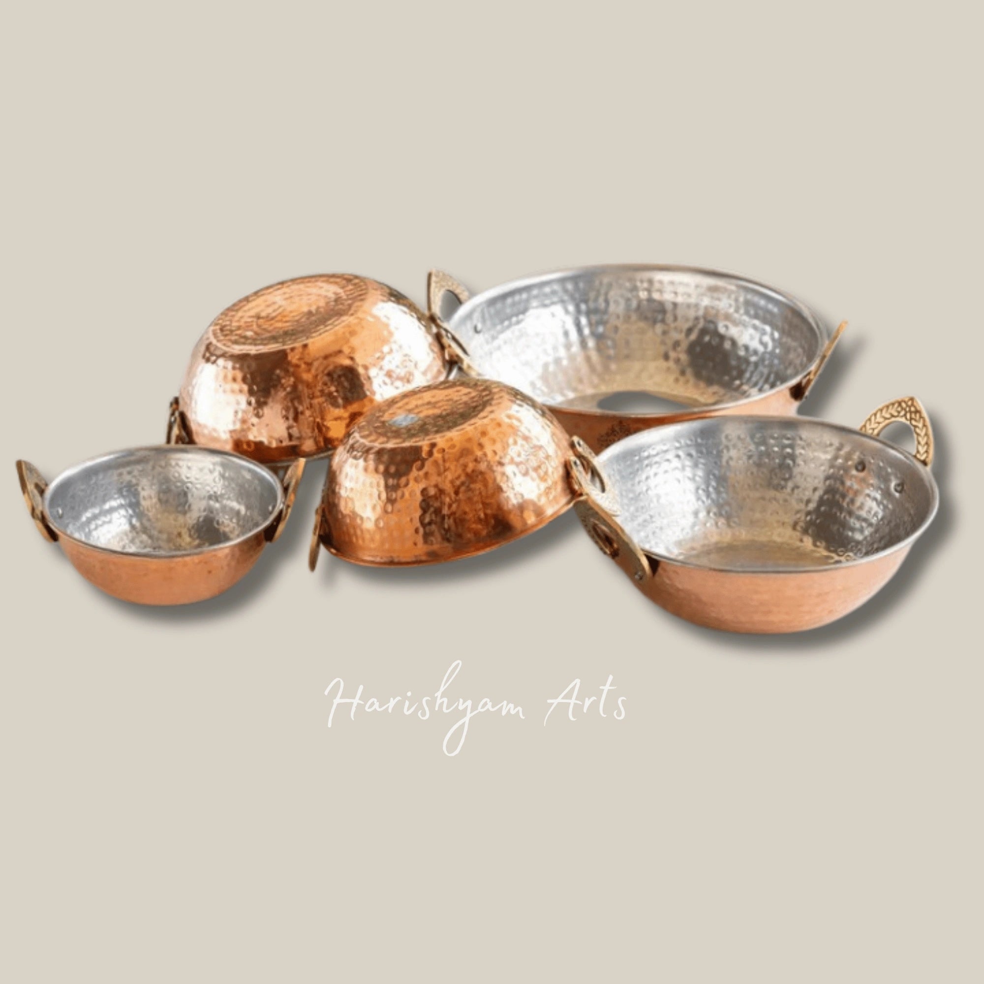 Hammered Copper Kadai with Tin Coating for Serving and Table Presentation