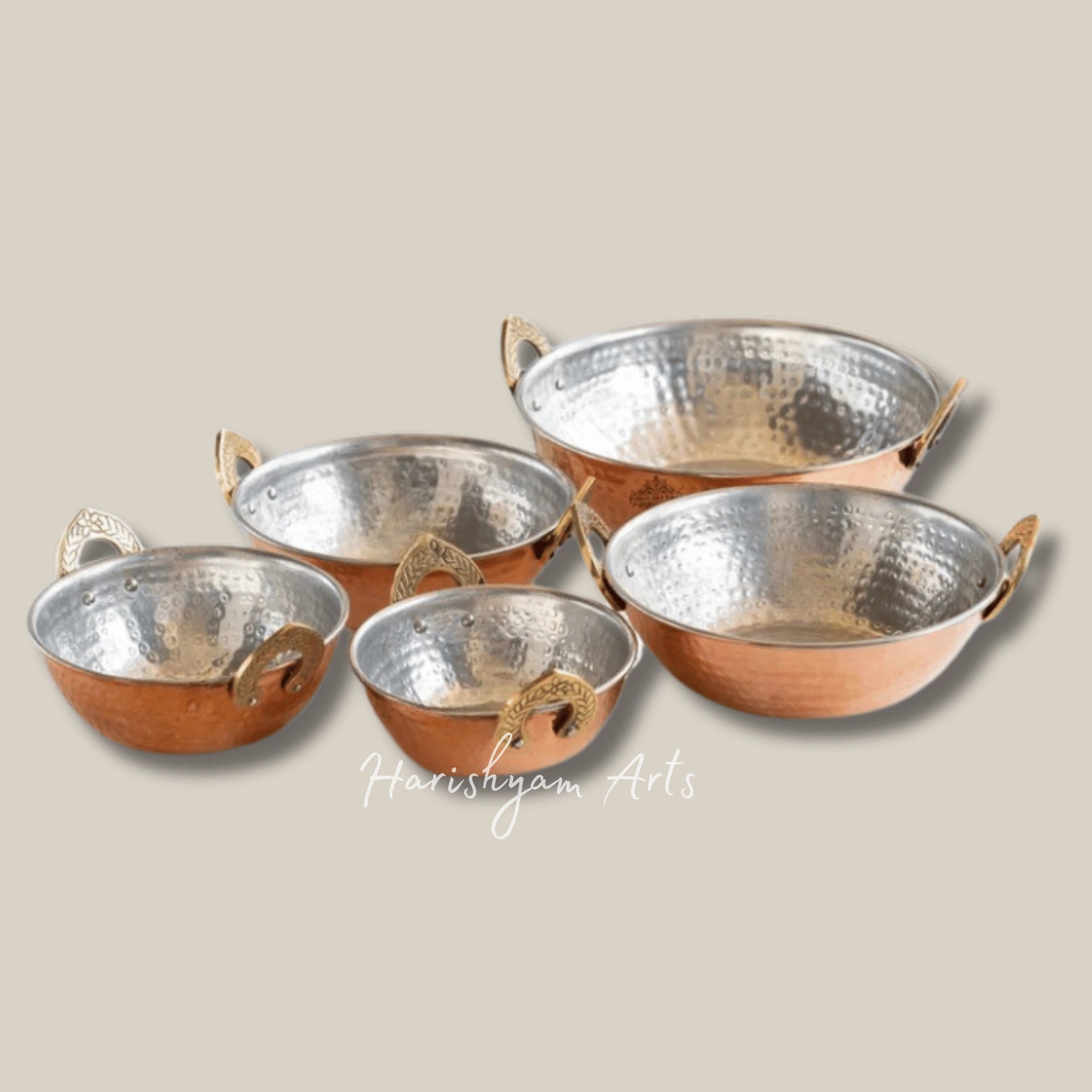 Hammered Copper Kadai with Tin Coating for Serving and Table Presentation
