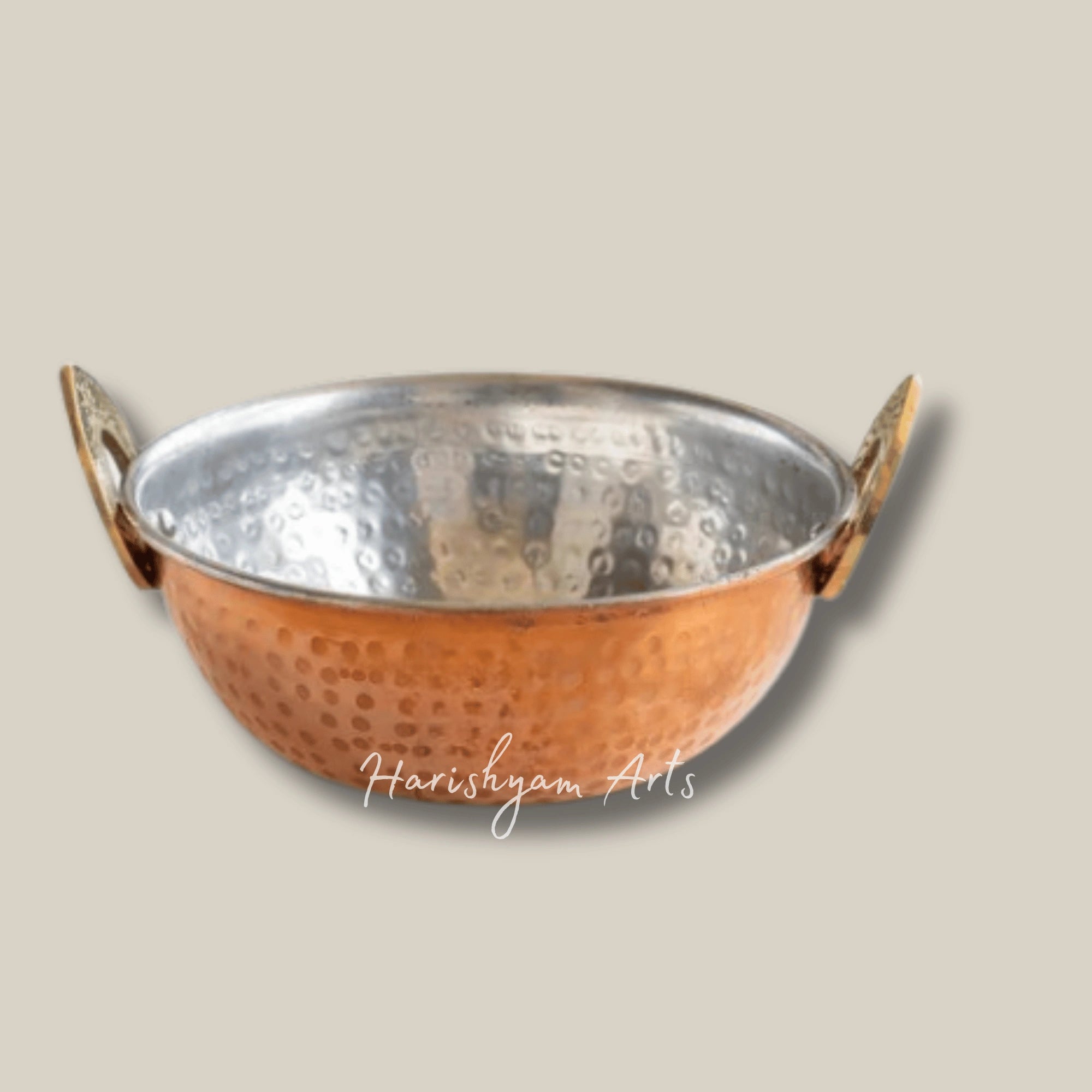 Hammered Copper Kadai with Tin Coating for Serving and Table Presentation