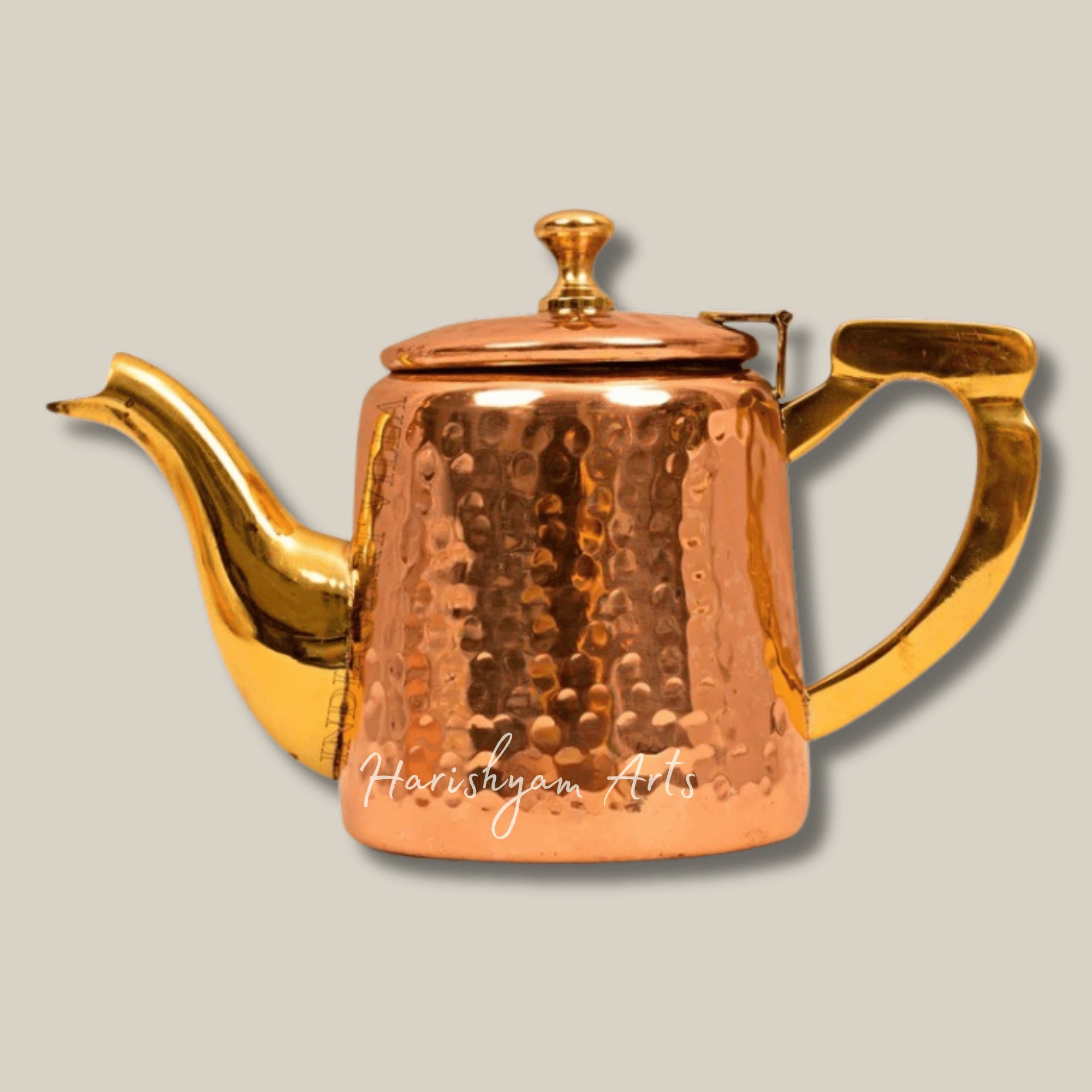 Hammered Tea Pot with Copper Exterior Tin Lining and Brass Handle