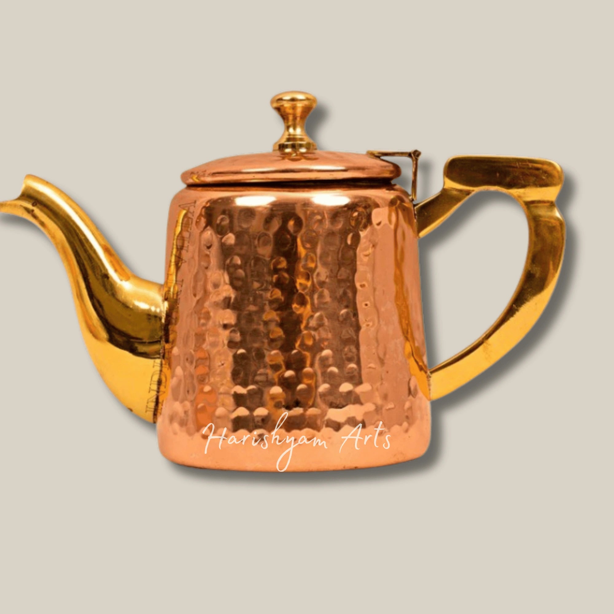 Hammered Tea Pot with Copper Exterior Tin Lining and Brass Handle
