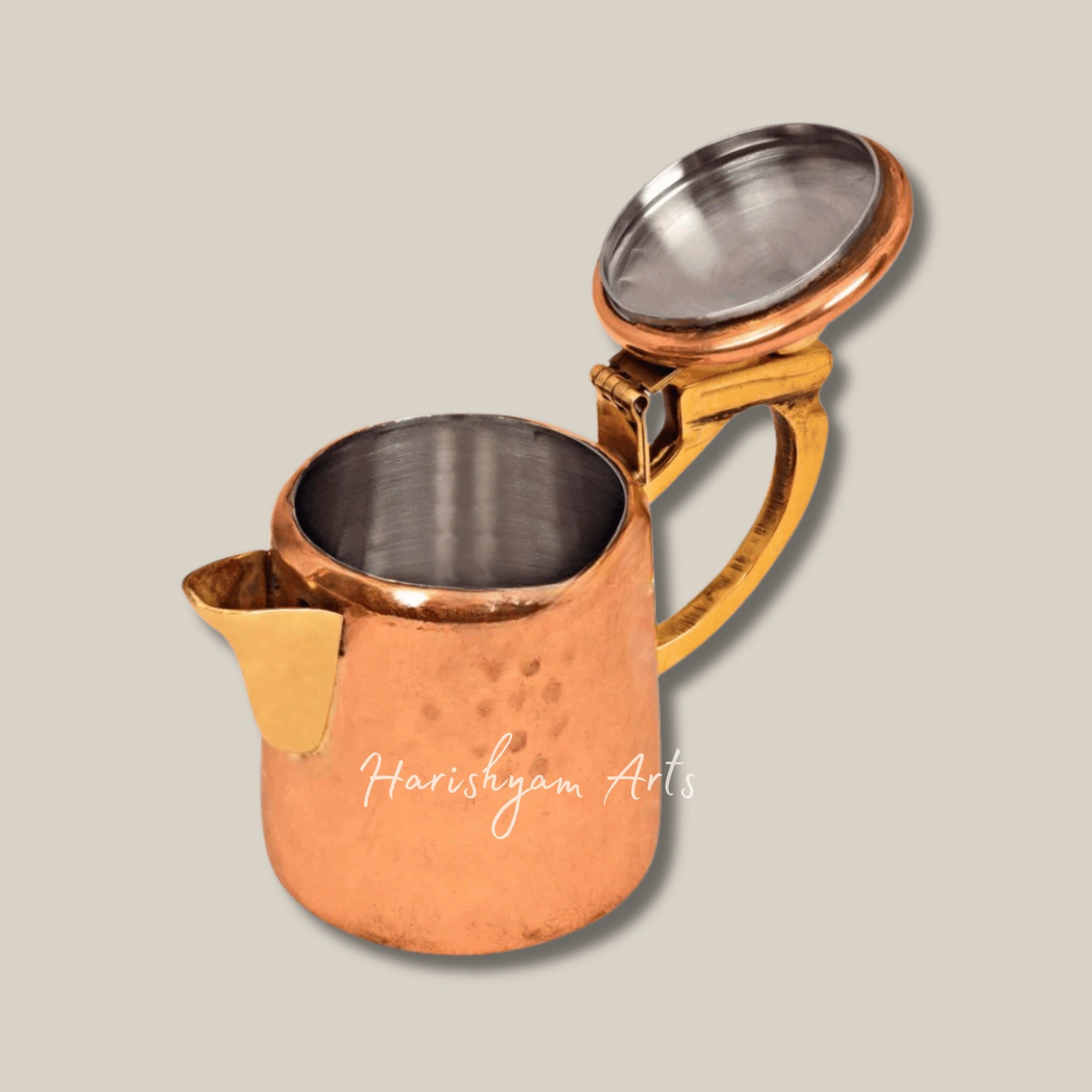 Hammered Tea Pot with Copper Exterior Tin Lining and Brass Handle