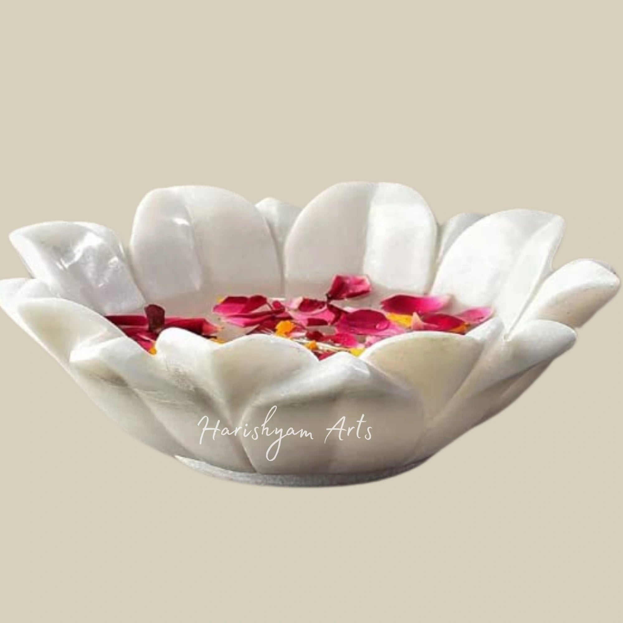 Hand-Carved Decorative Marble Urli Bowl with Flower Shape Design4