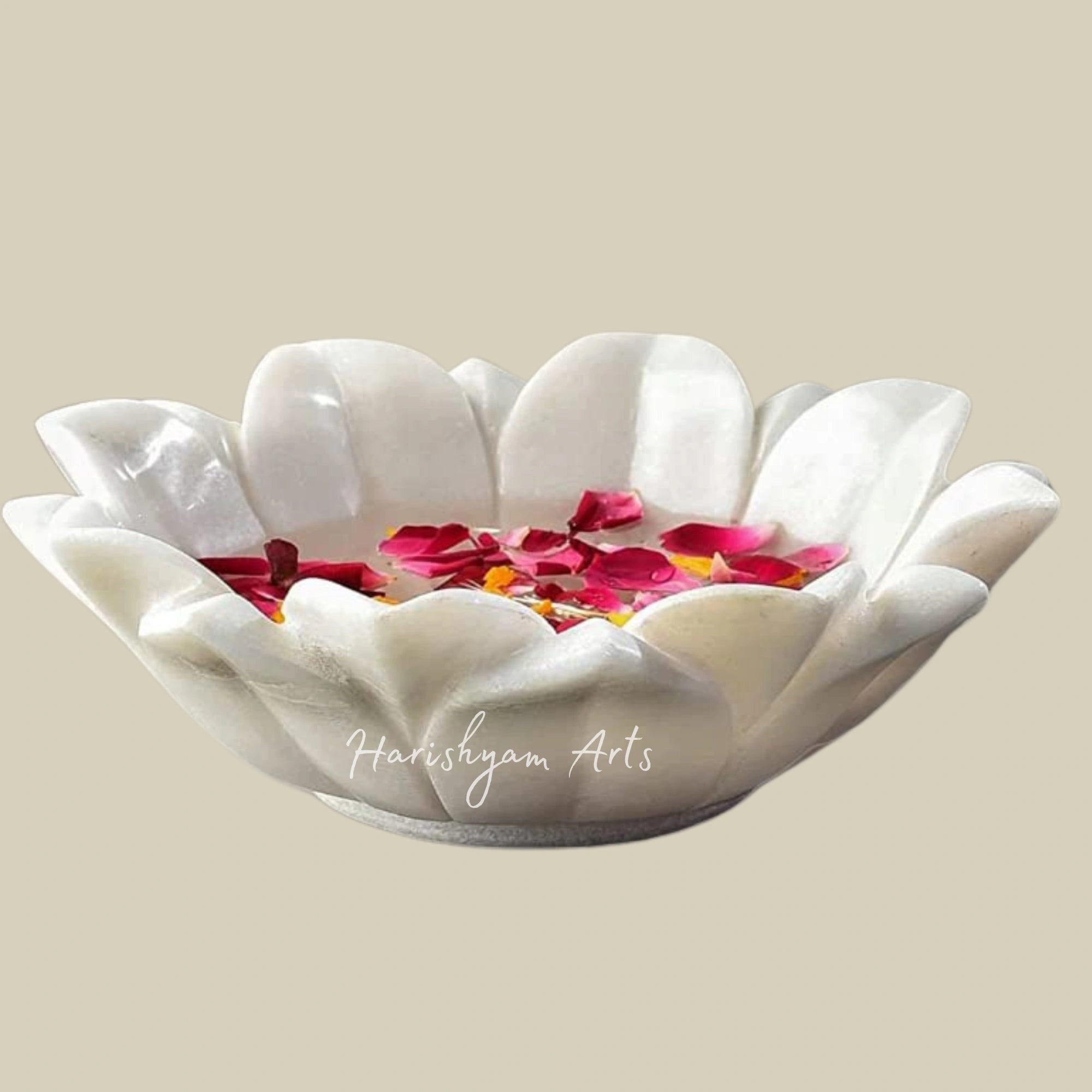 Hand-Carved Decorative Marble Urli Bowl with Flower Shape Design5