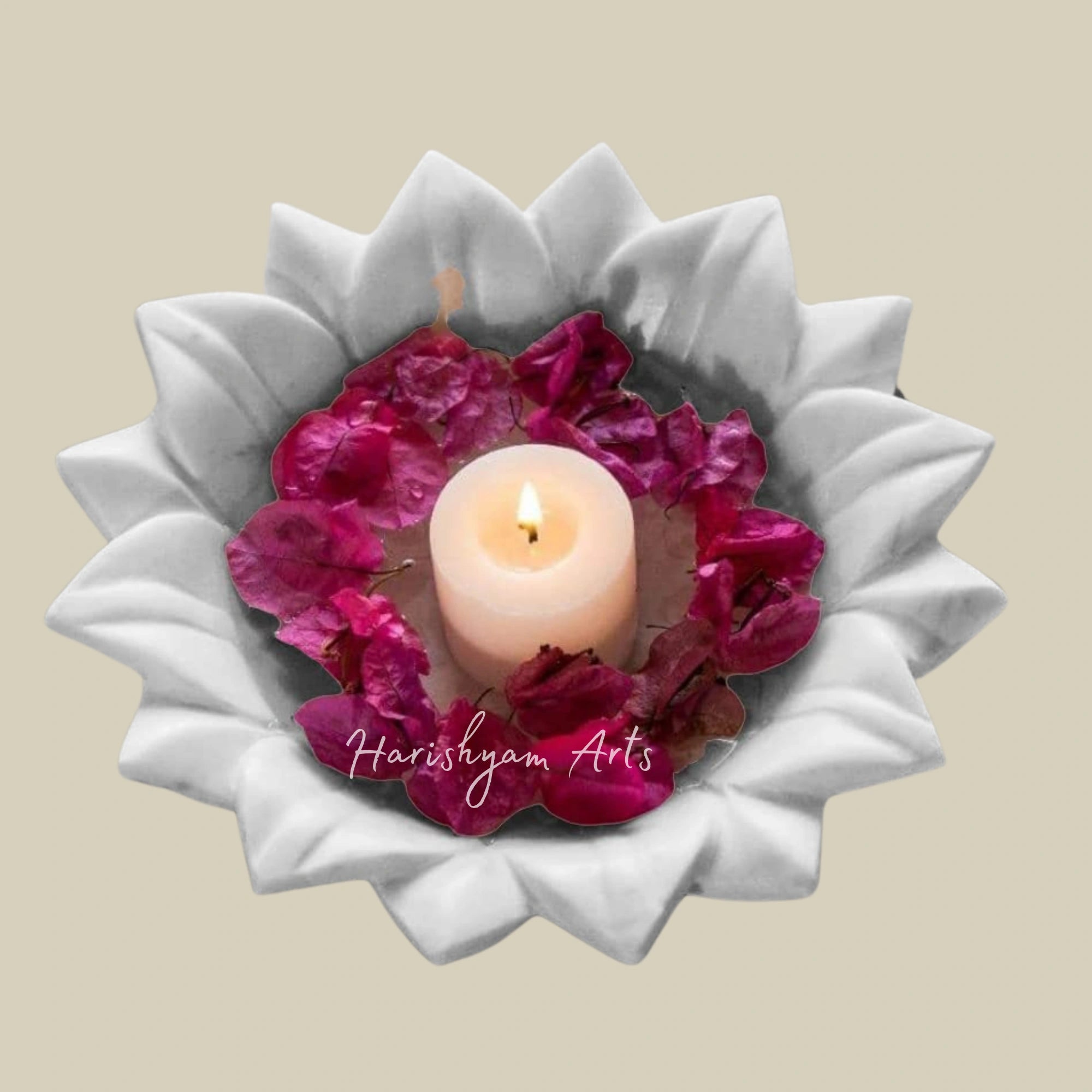 Hand-Carved Decorative Marble Urli Bowl with Flower Shape Design7