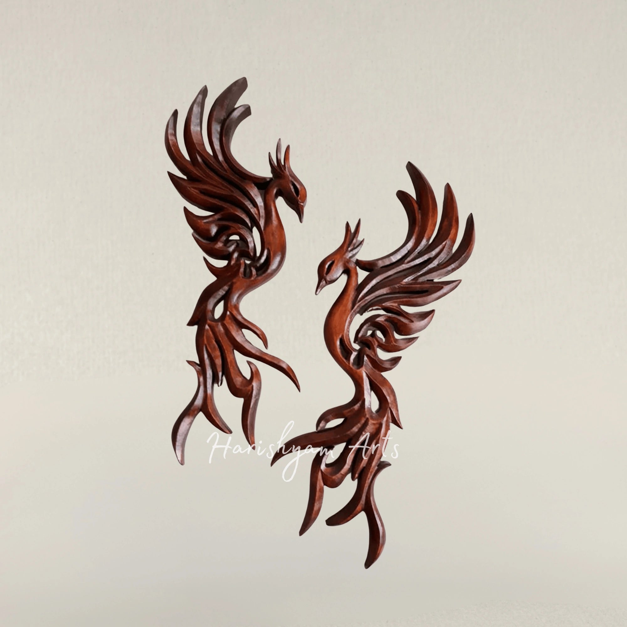Hand Carved Wooden Wall Art Featuring a Majestic Phoenix