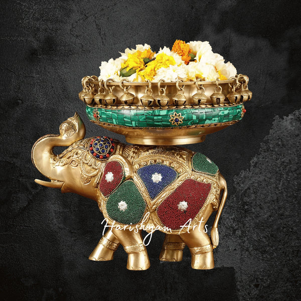 Handcrafted Brass Elephant Urli with Meenakari Artwork for Royal Decor