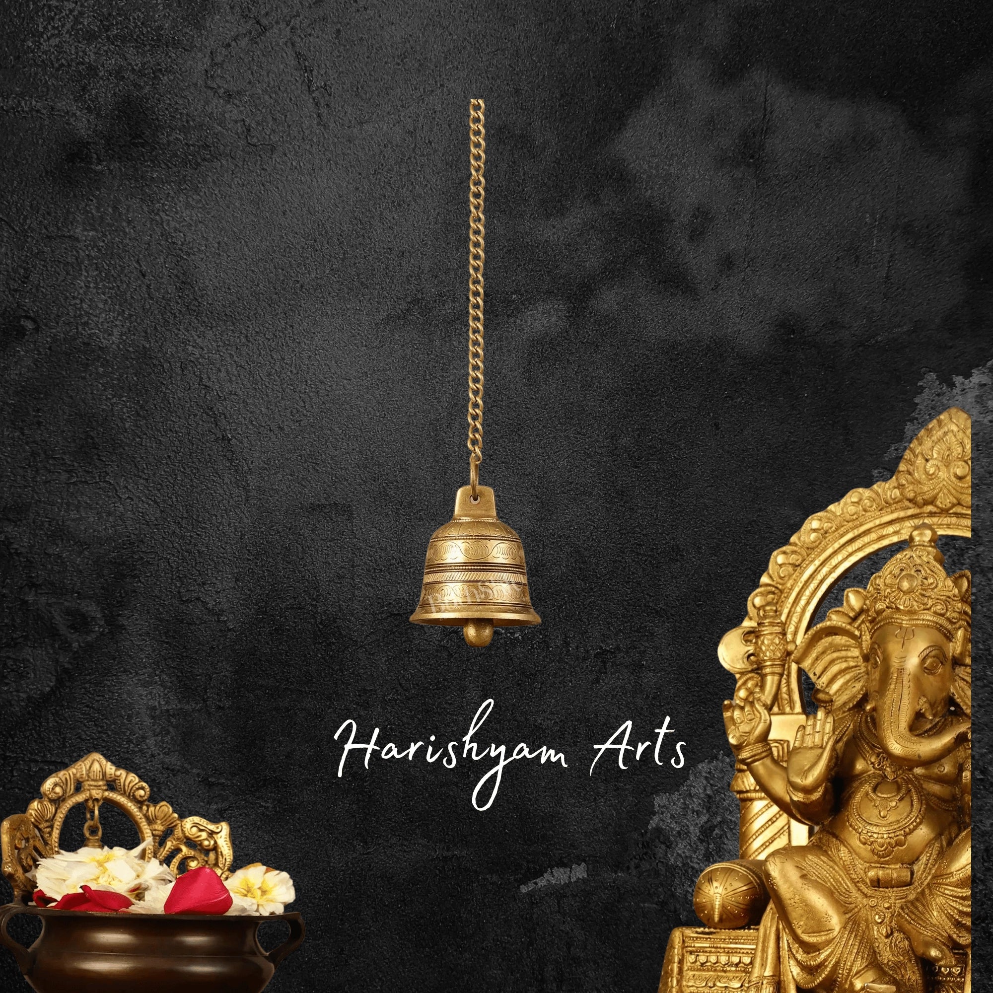 Handcrafted Brass Engraved Temple Bell for Spiritual Spaces
