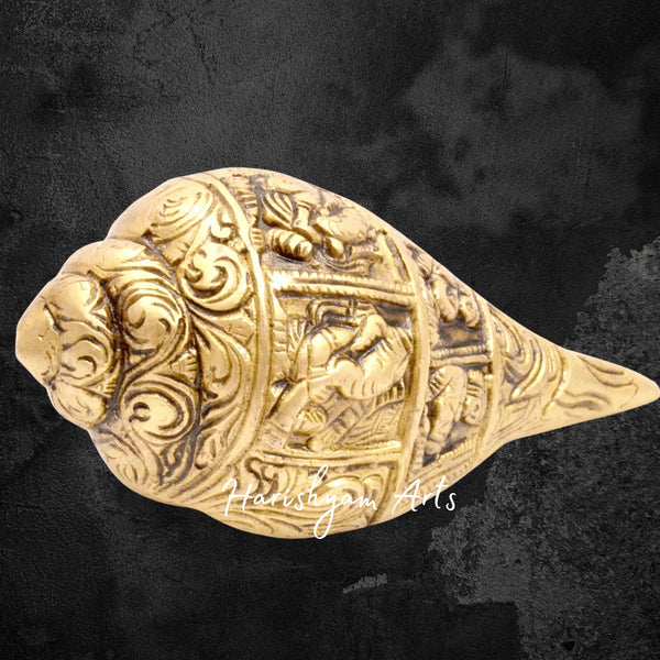 Handcrafted Brass Ganesha Shankh with Intricate Carvings