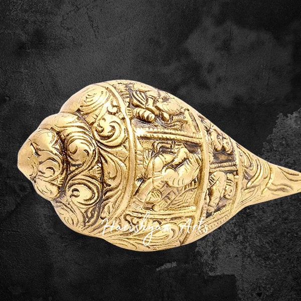 Handcrafted Brass Ganesha Shankh with Intricate Carvings