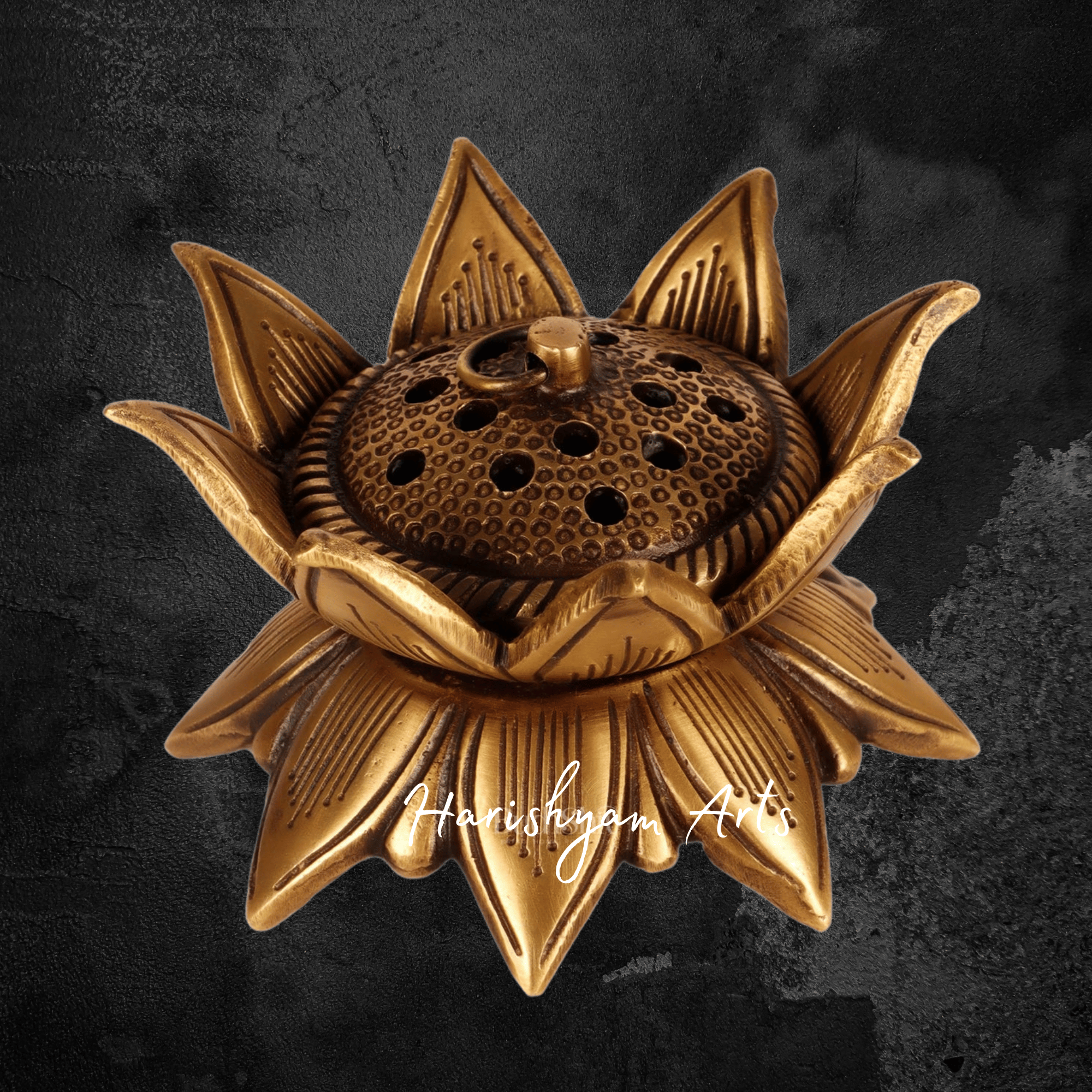 Lotus Shaped Brass Handmade Loban Daani for Charcoal Incense