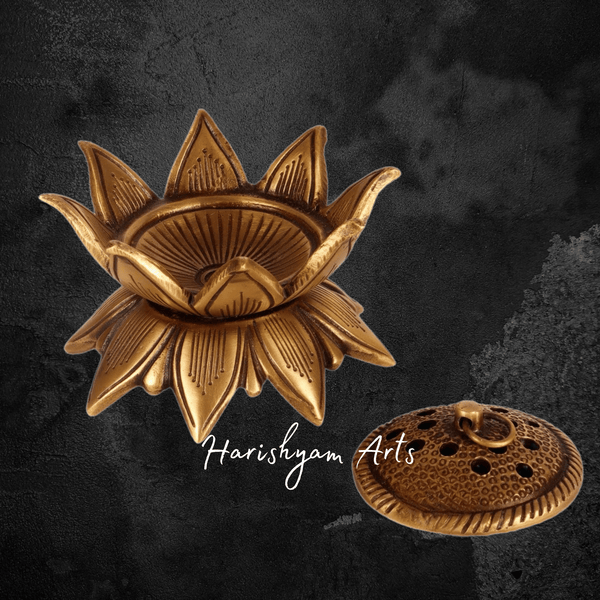 Lotus Shaped Brass Handmade Loban Daani for Charcoal Incense