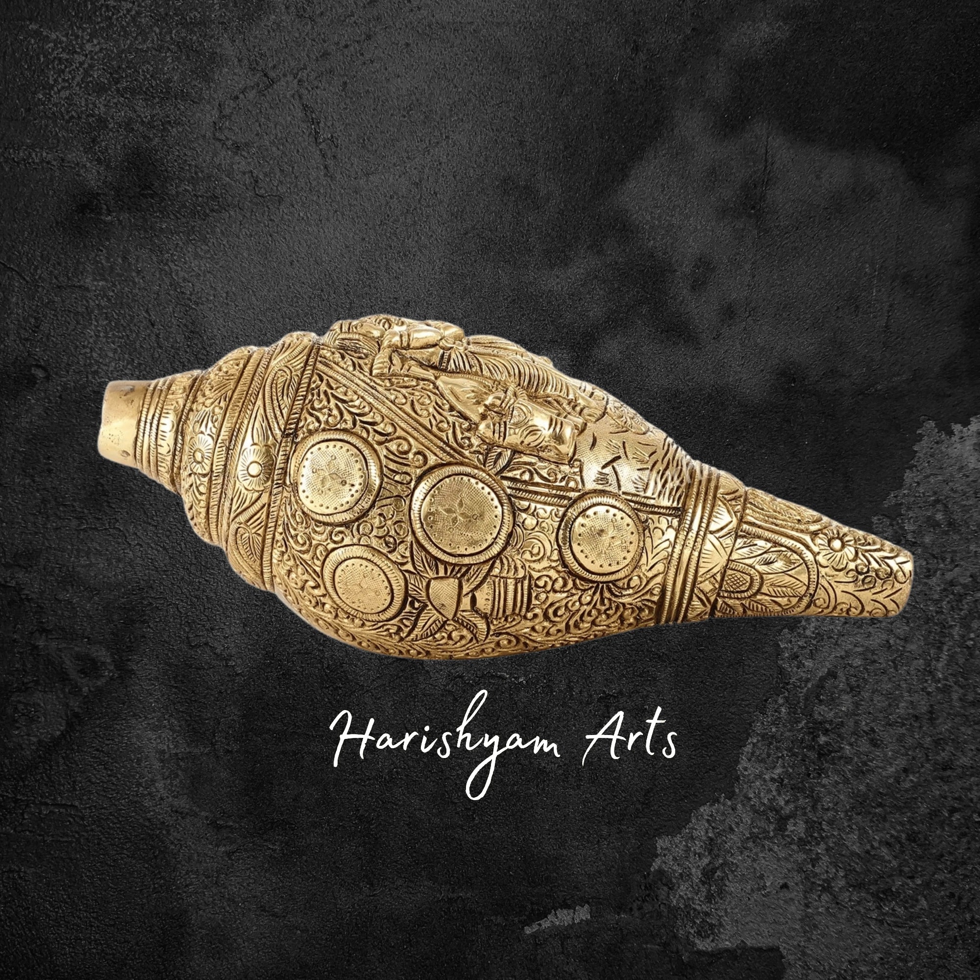 Handcrafted Brass Shankh with Divine Radha Krishna Carvings