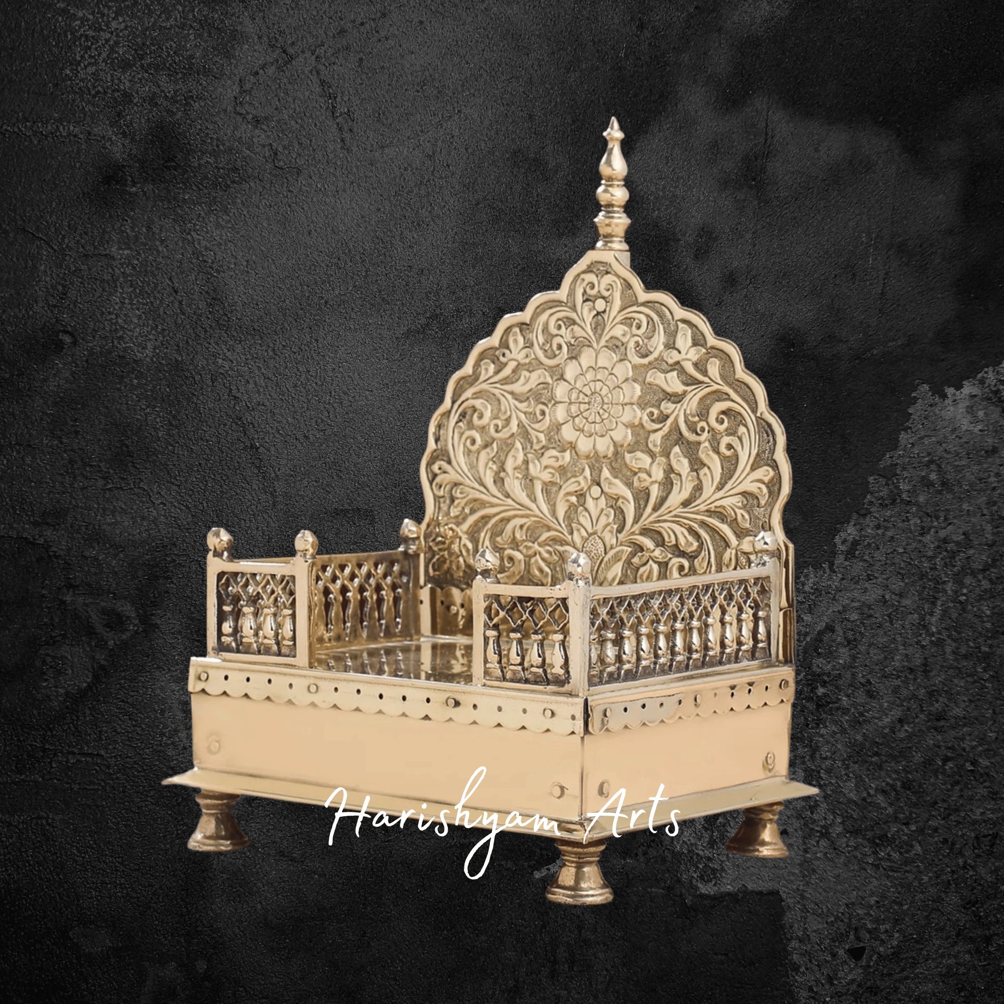 Handcrafted Brass Throne with Dome for Laddu Gopal Temple Decor