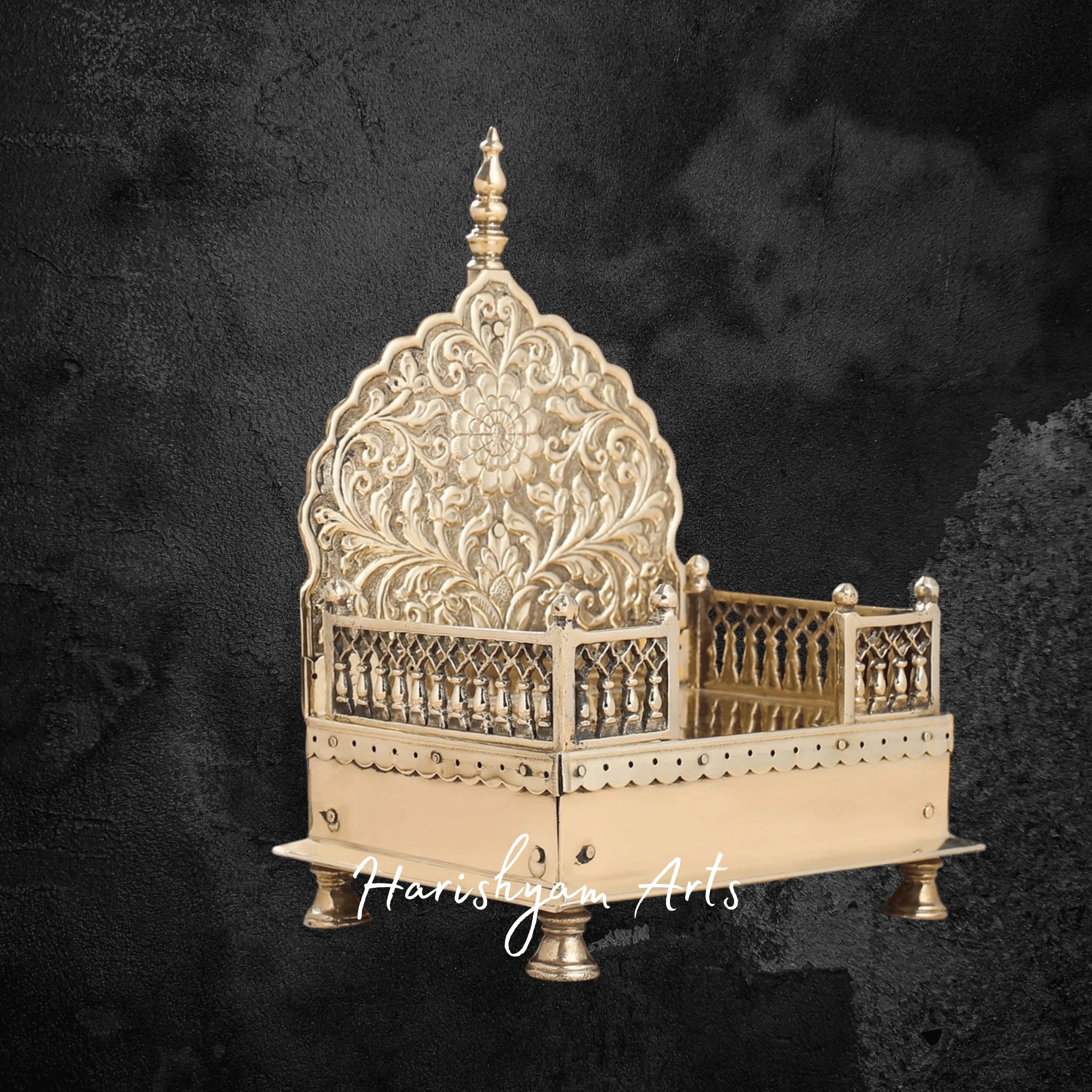 Handcrafted Brass Throne with Dome for Laddu Gopal Temple Decor
