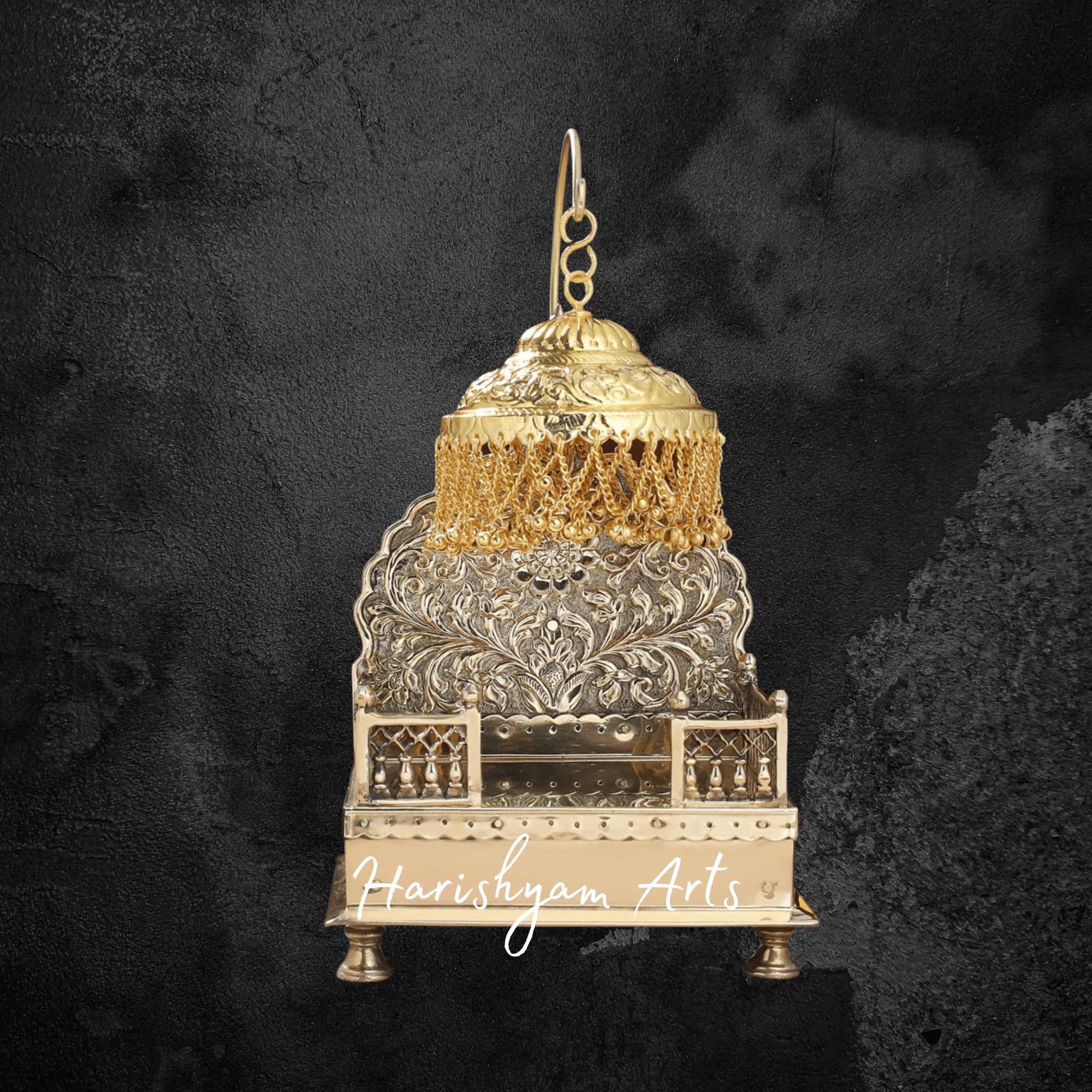 Handcrafted Brass Throne with Dome for Laddu Gopal Temple Decor