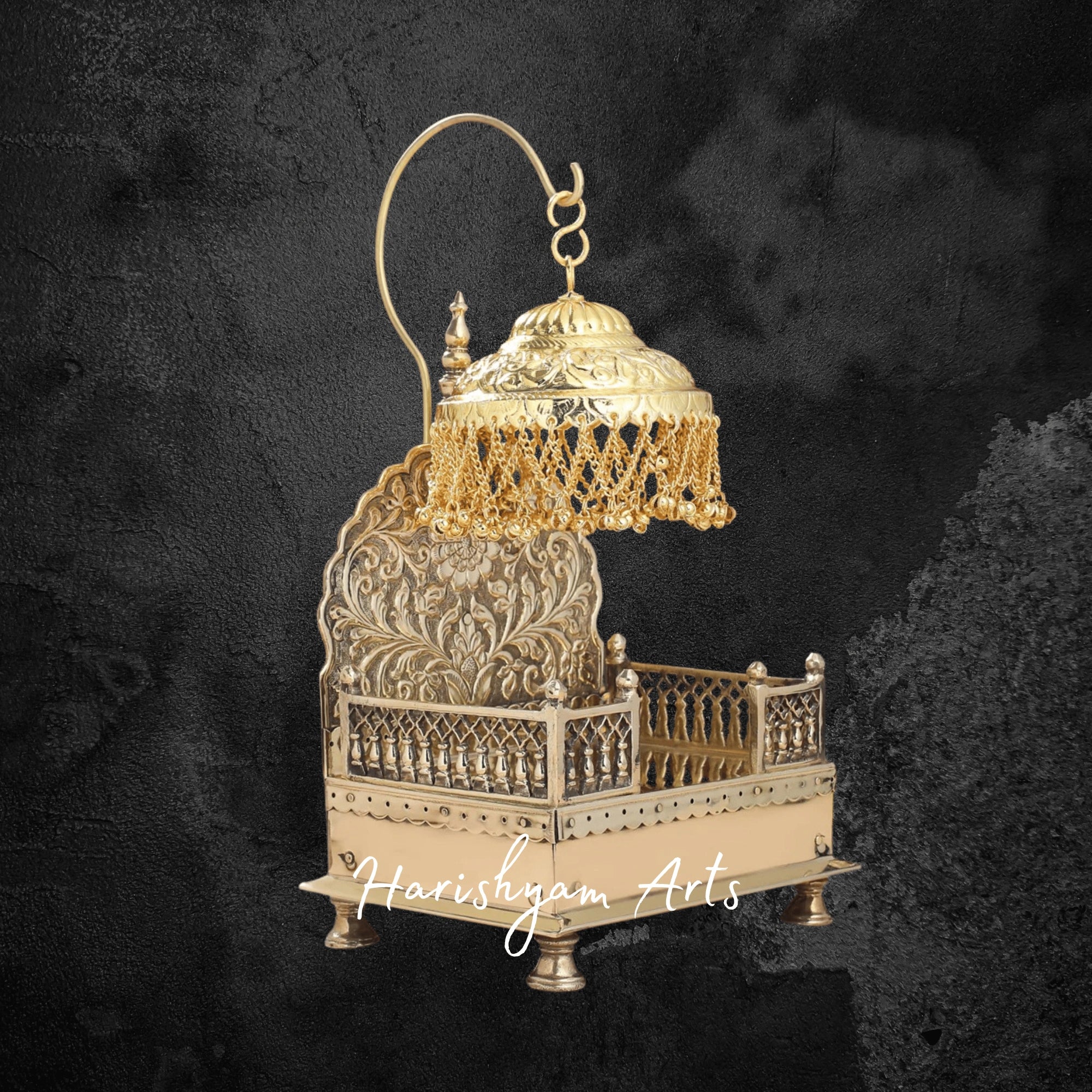 Handcrafted Brass Throne with Dome for Laddu Gopal Temple Decor
