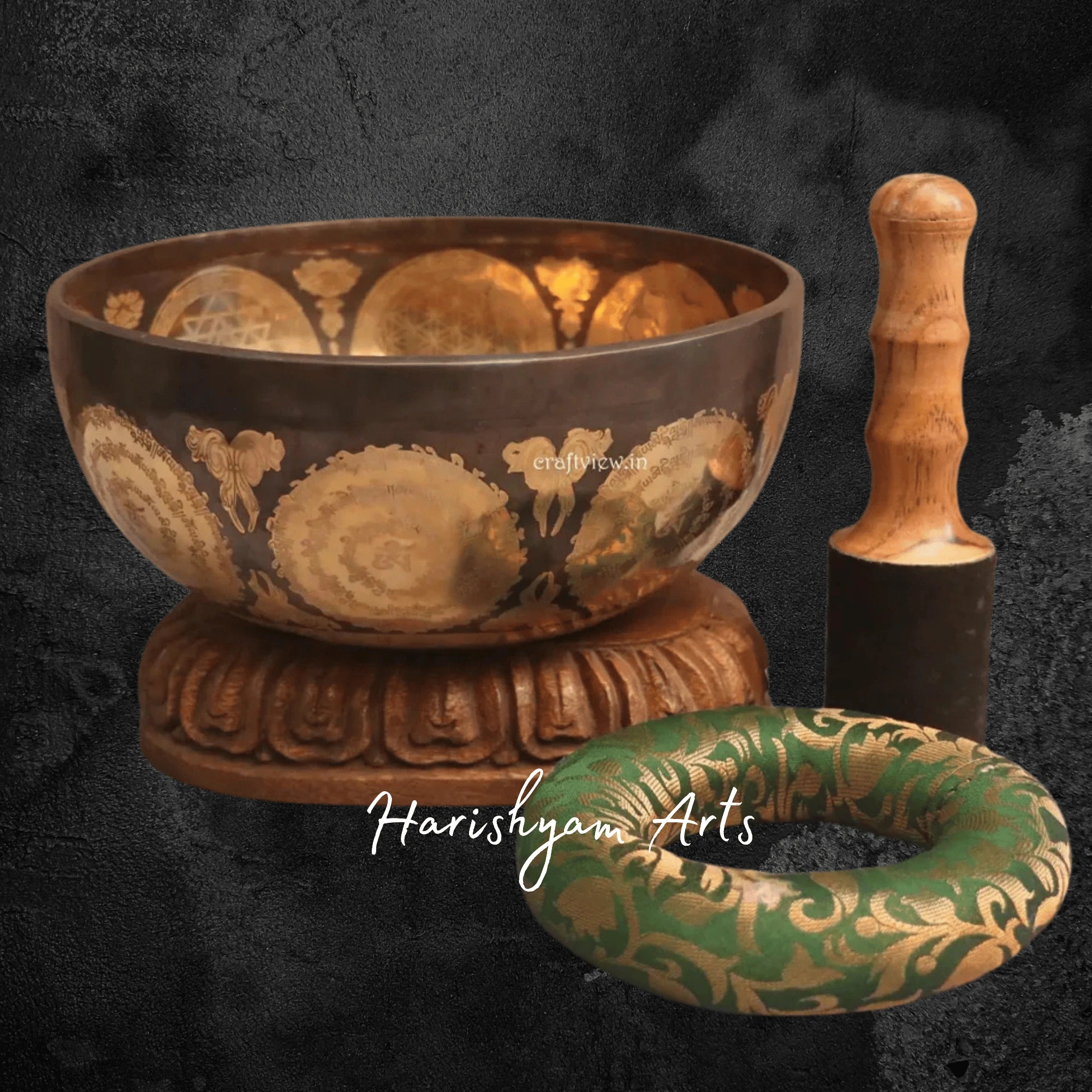Handcrafted Buddha Carving Sound Bowl for Meditation