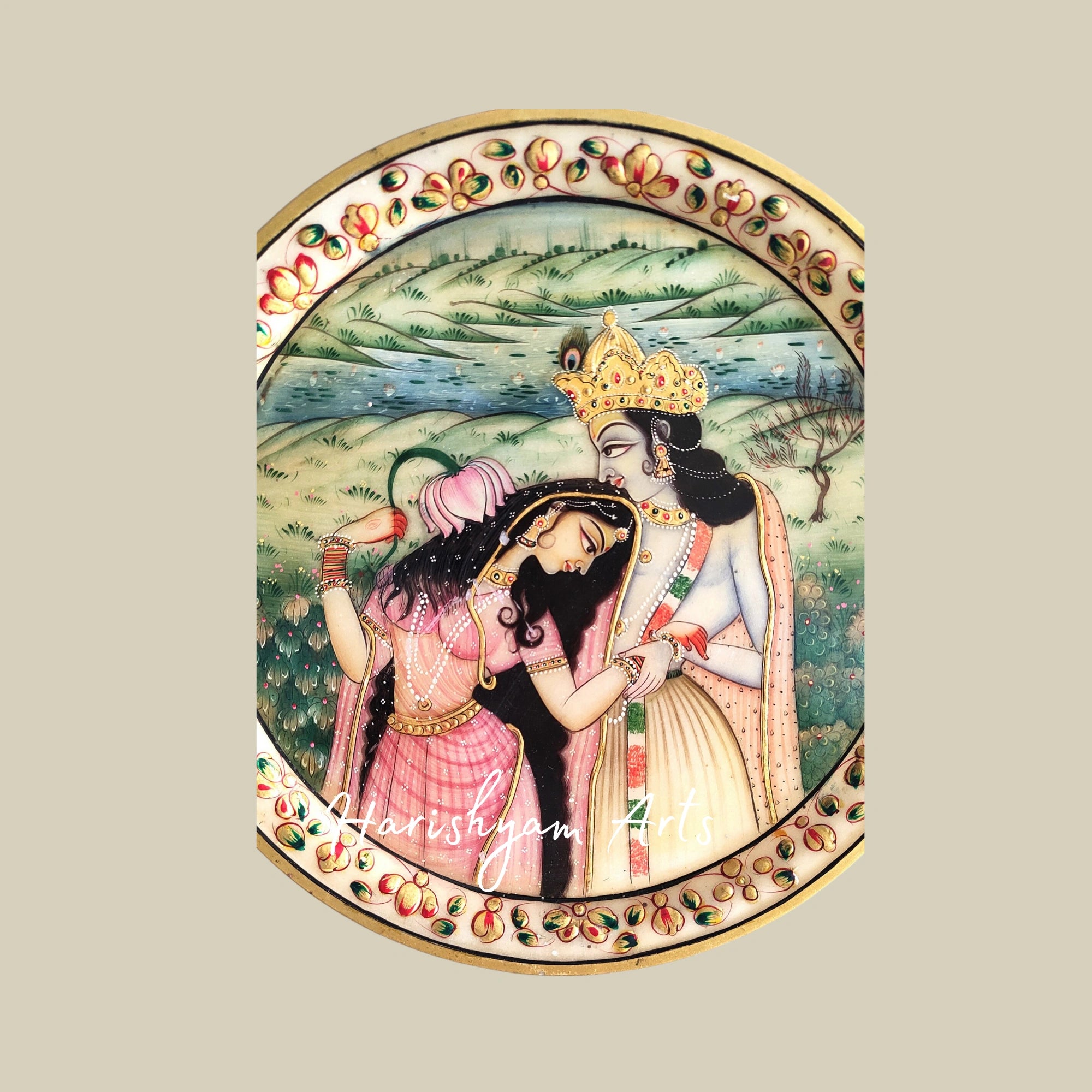 Handcrafted Indian Stone Plate – Vintage Krishna & Radha Painting
