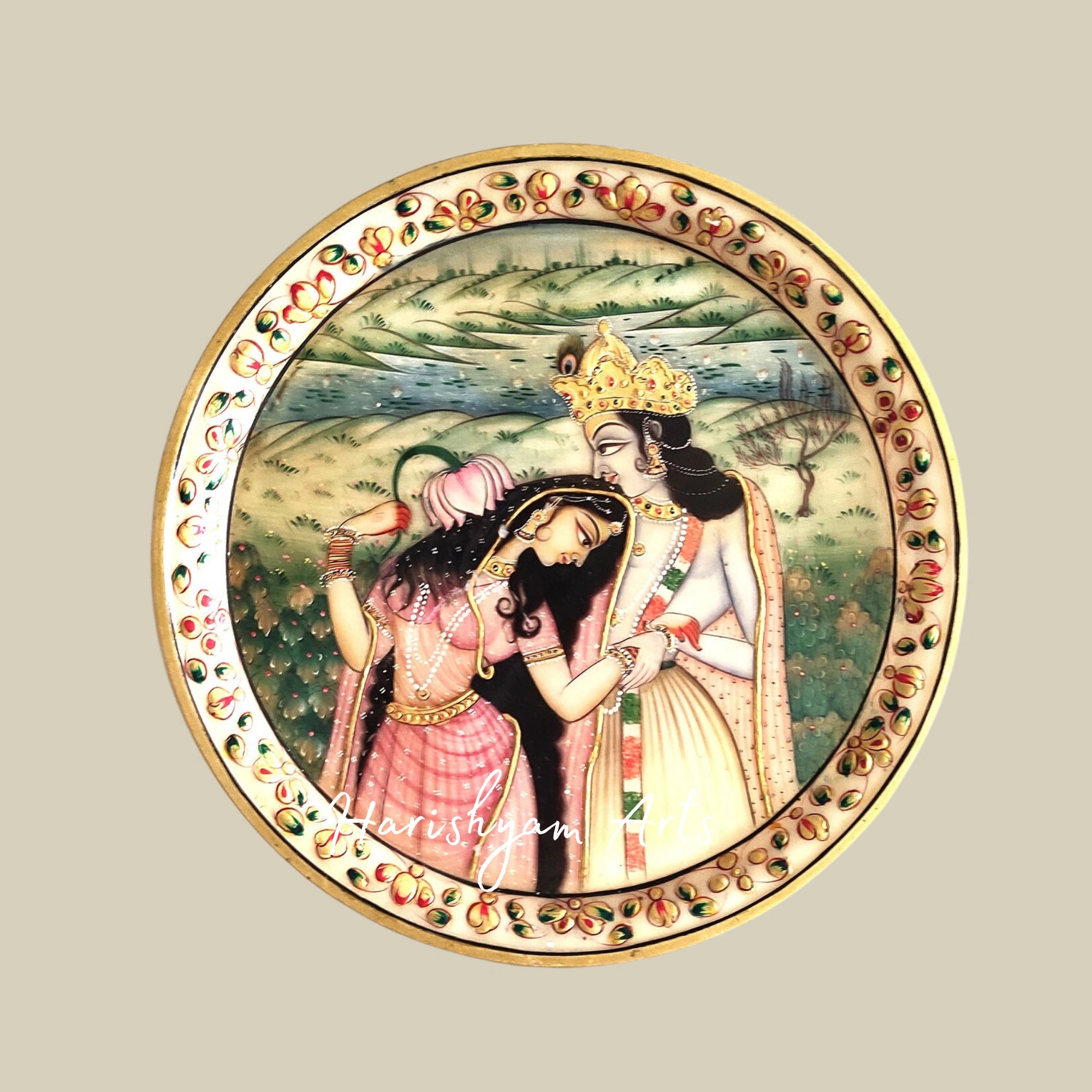 Handcrafted Indian Stone Plate – Vintage Krishna & Radha Painting