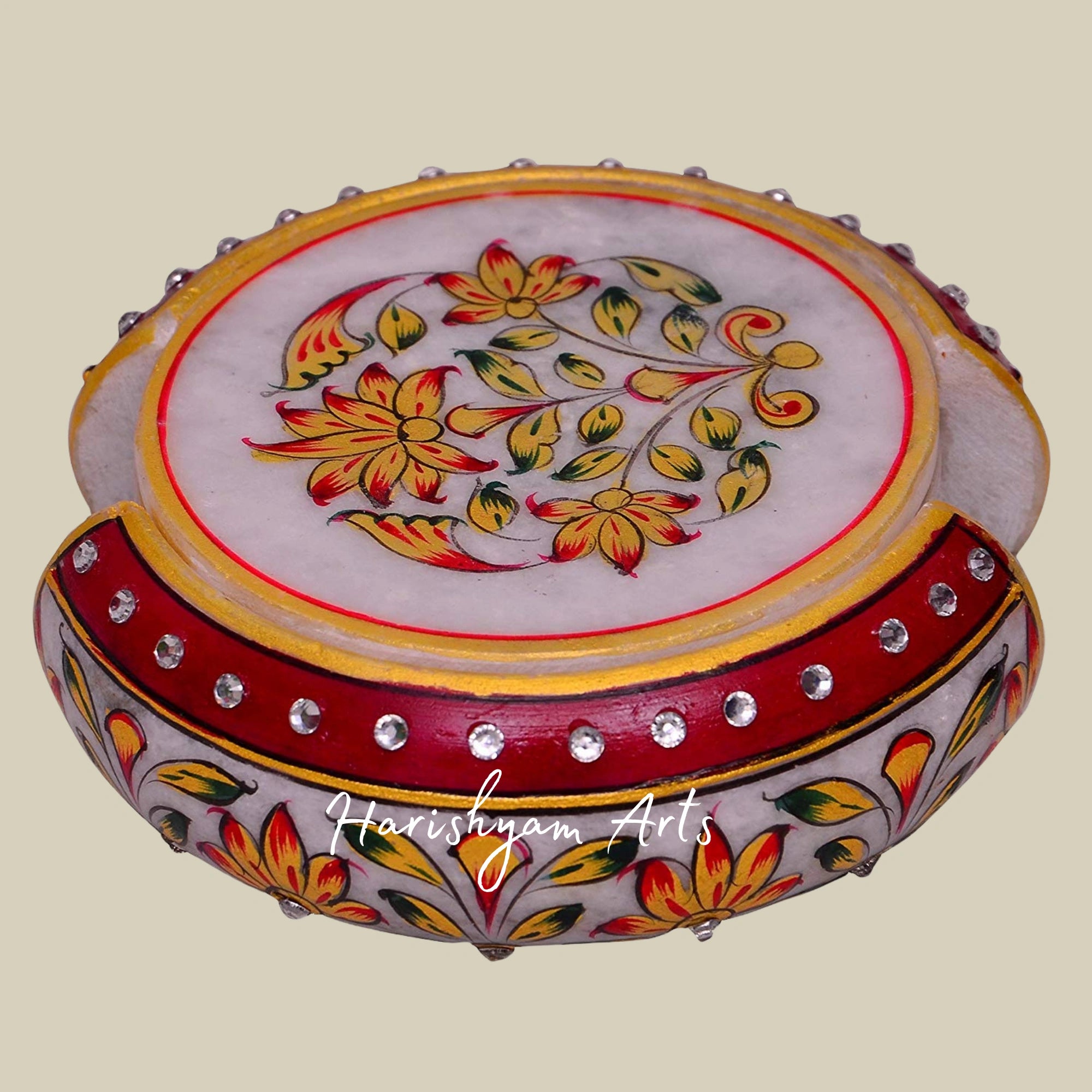 Handcrafted Marble Designer Coasters with Exquisite Meenakari Work