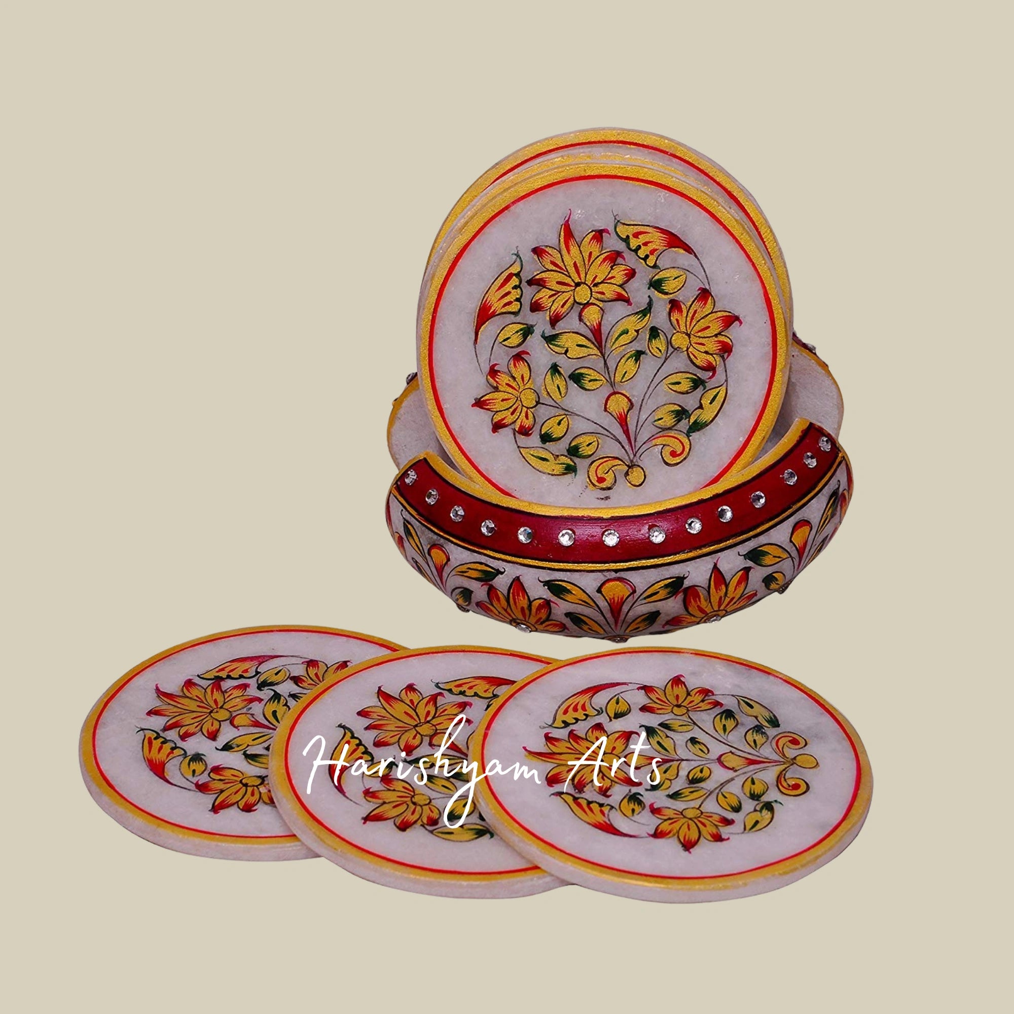 Handcrafted Marble Designer Coasters with Exquisite Meenakari Work2