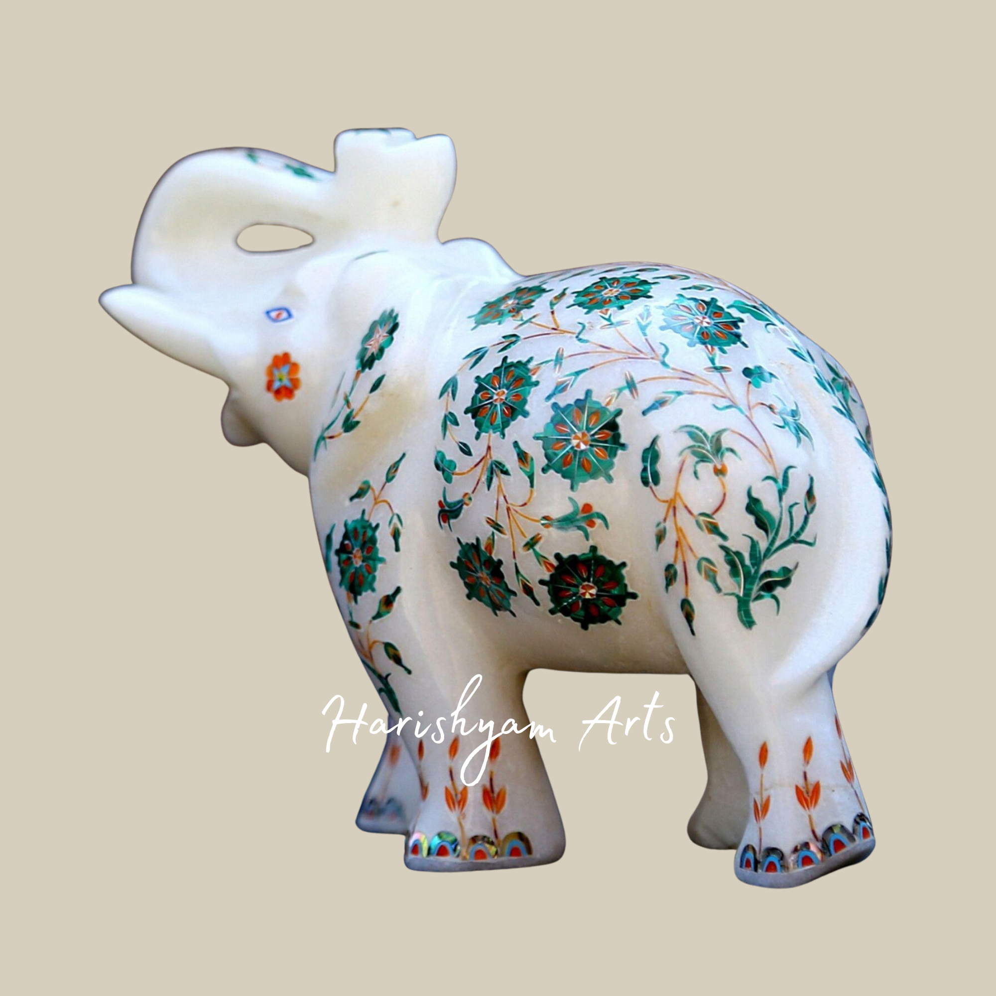 Handcrafted Marble Elephant Figurine with Floral Inlay Design1