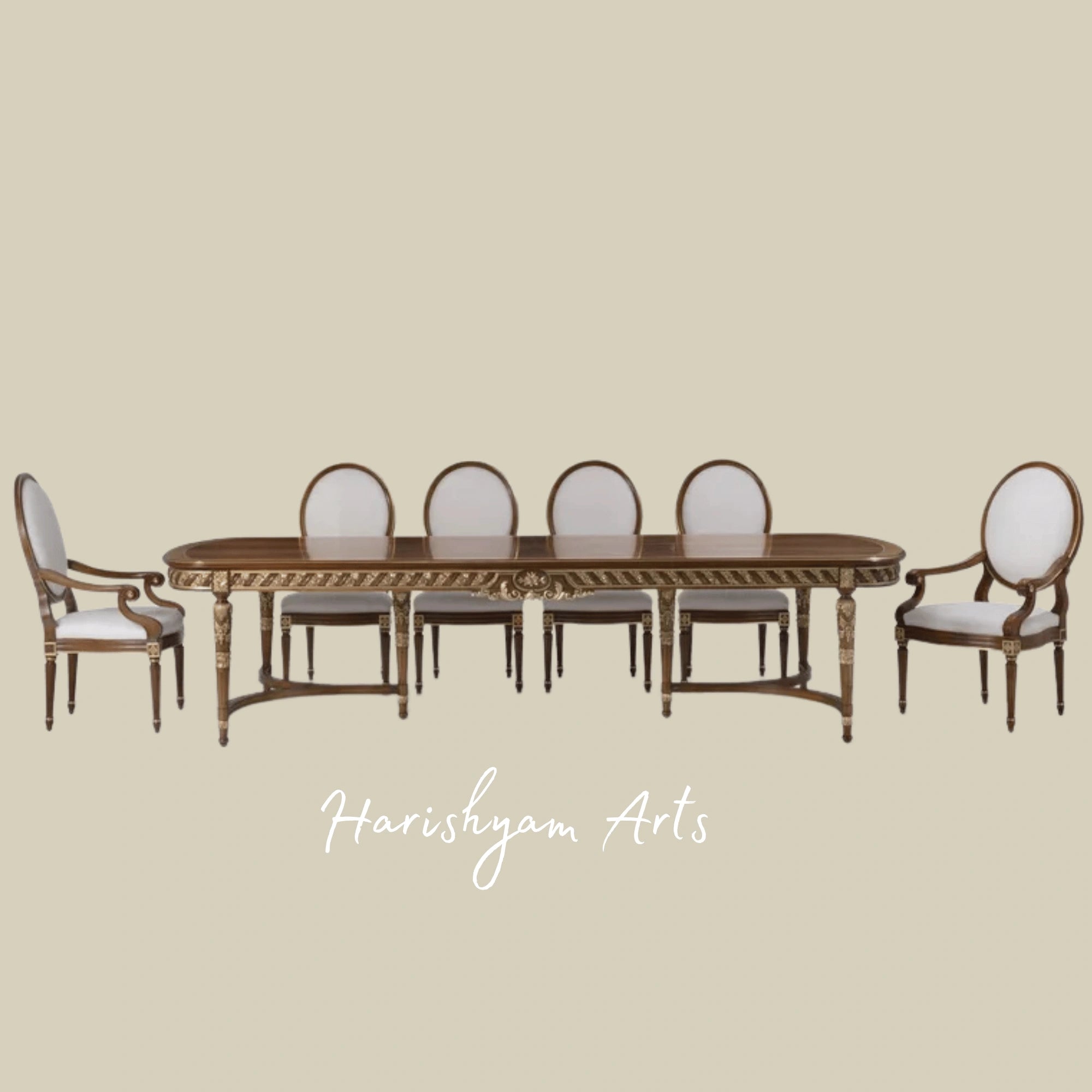 Handcrafted Traditional Dining Chair with Upholstered Oval Design and Ornate Details