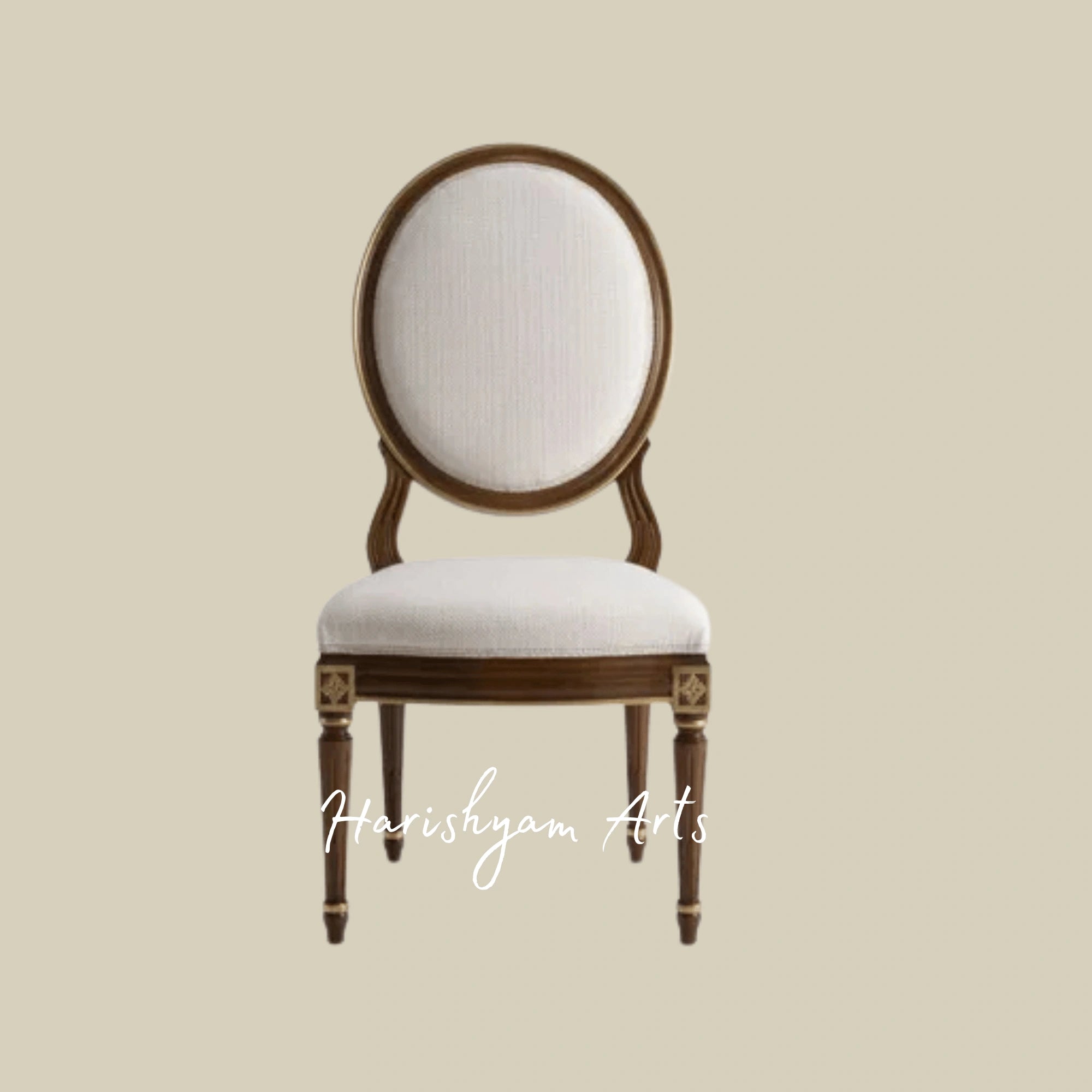 Handcrafted Traditional Dining Chair with Upholstered Oval Design and Ornate Details
