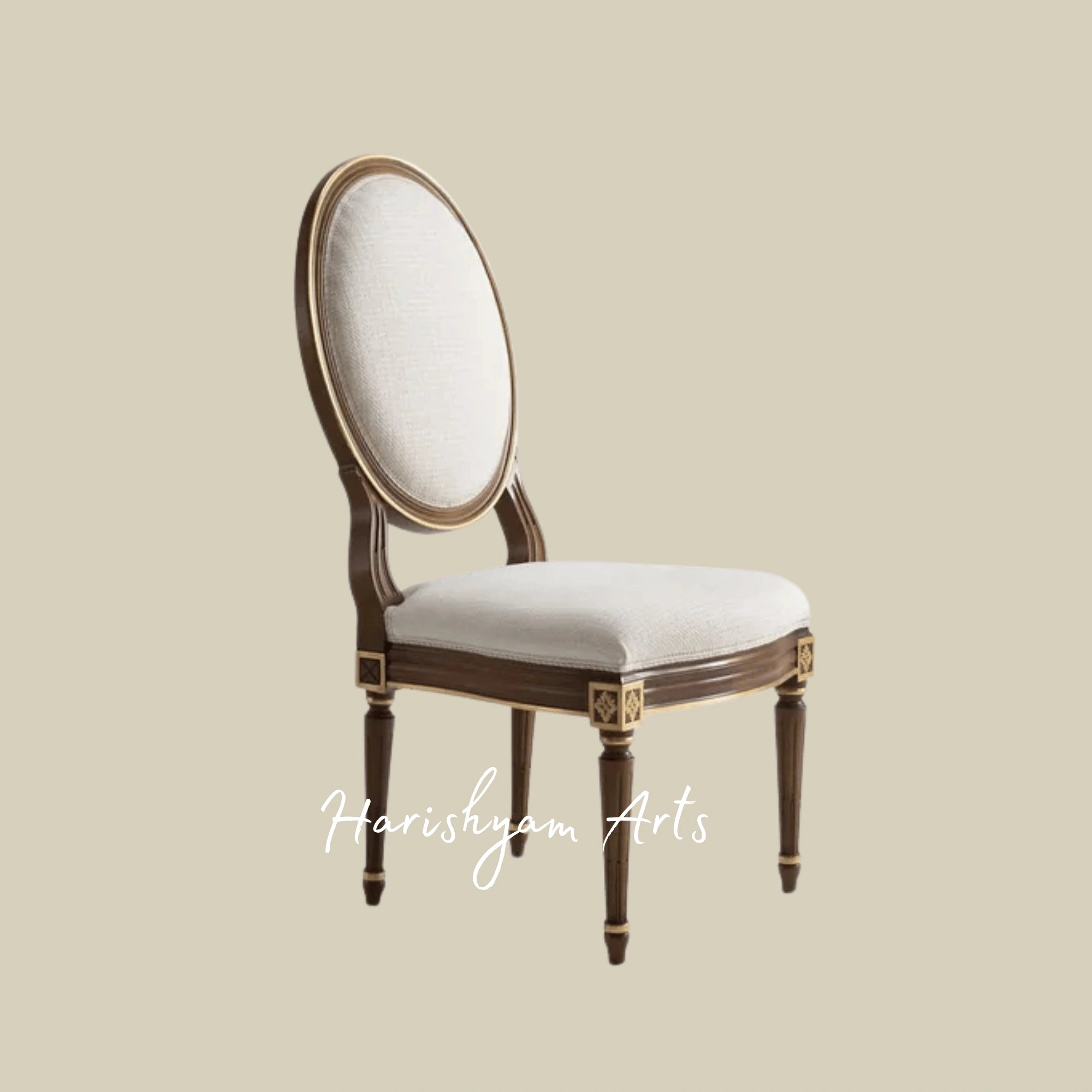 Handcrafted Traditional Dining Chair with Upholstered Oval Design and Ornate Details