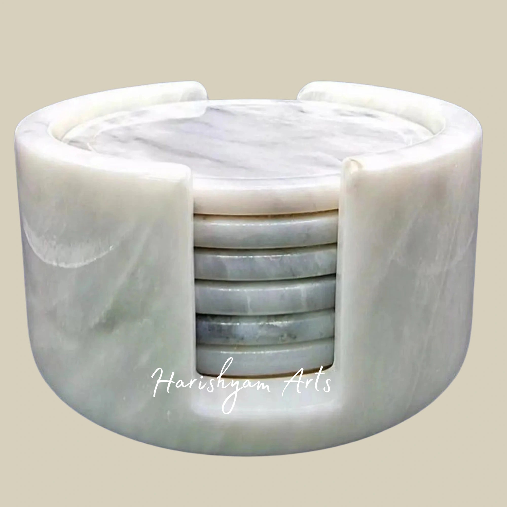 Handcrafted White Marble Coasters Set of 6 Round Tea and Coffee Drink Coasters